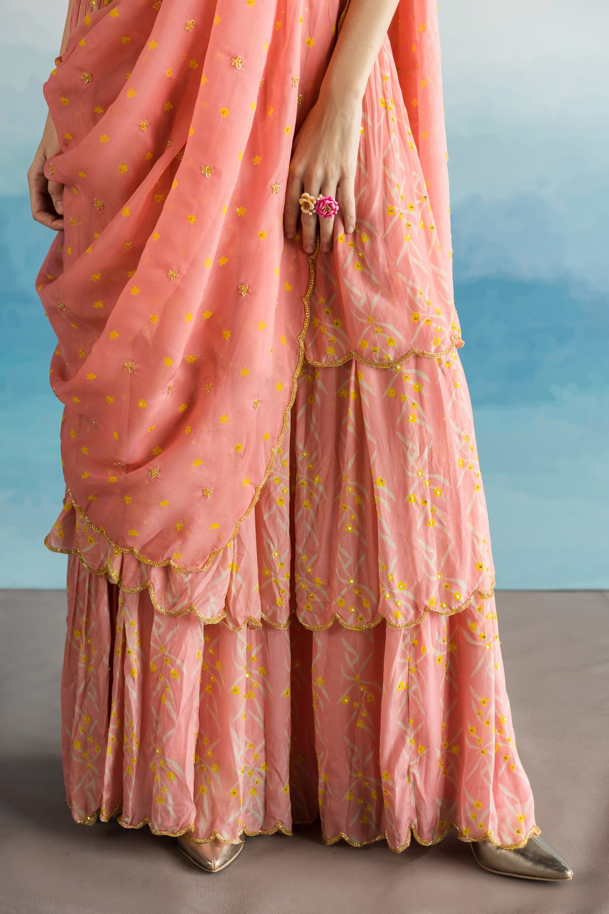 Printed Draped Saree With Blouse