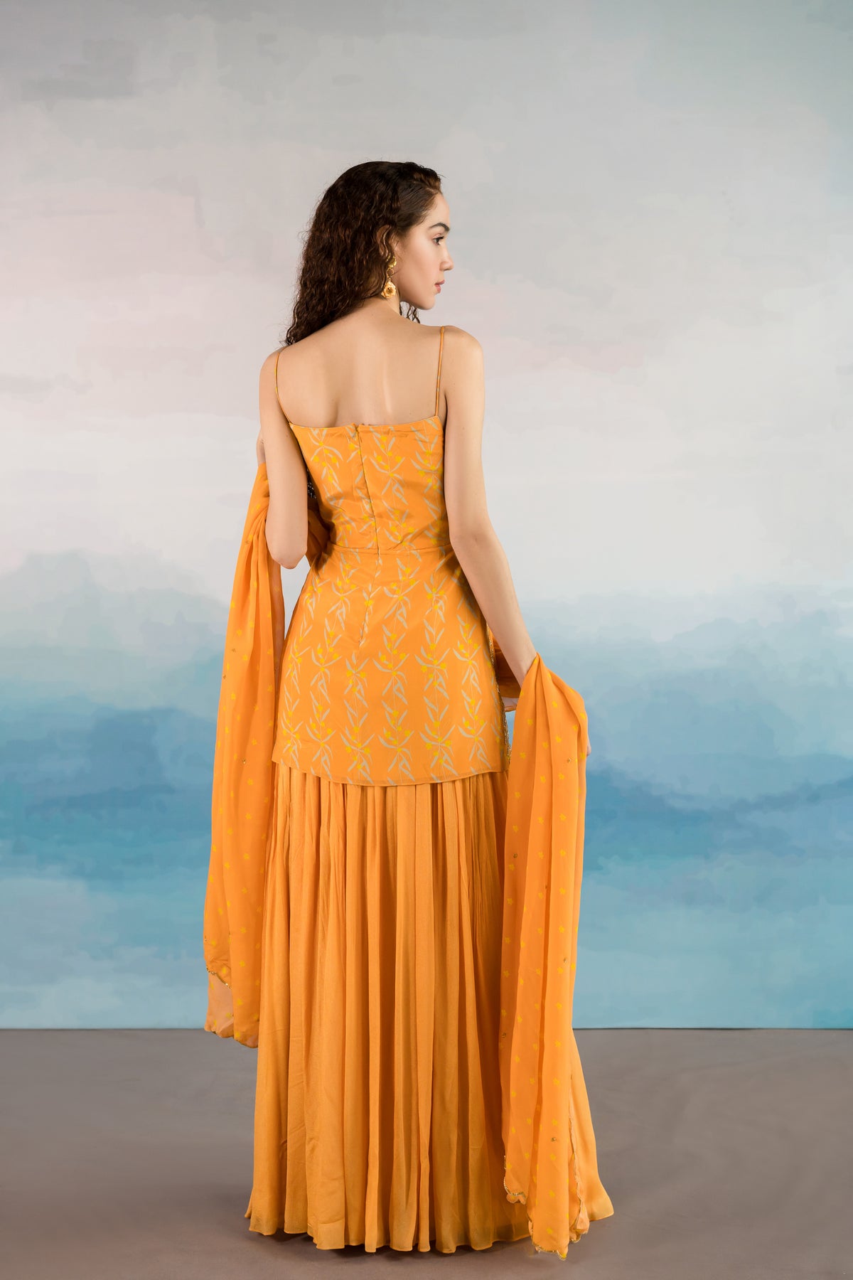 Orange Floral Printed Sharara Set