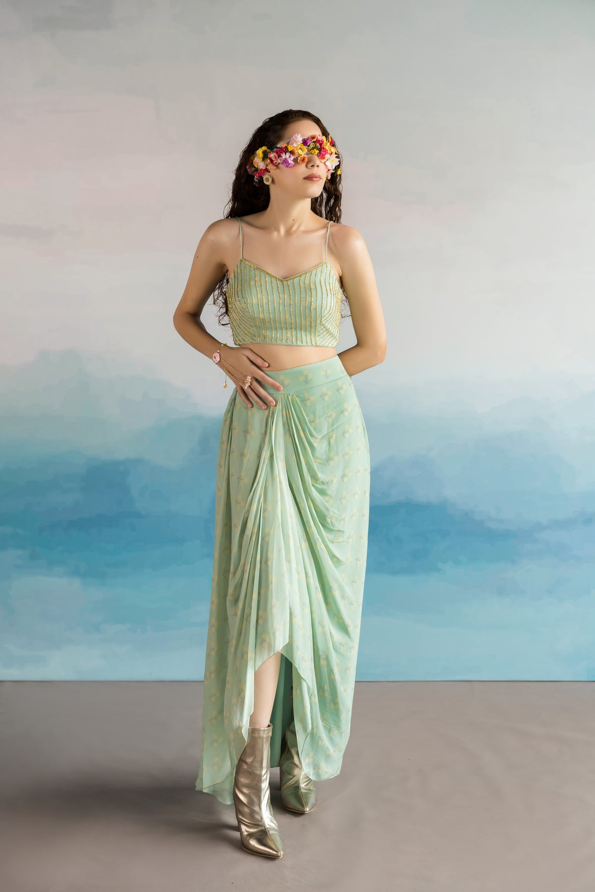 Mint Blue Embroidered Co Ord Set