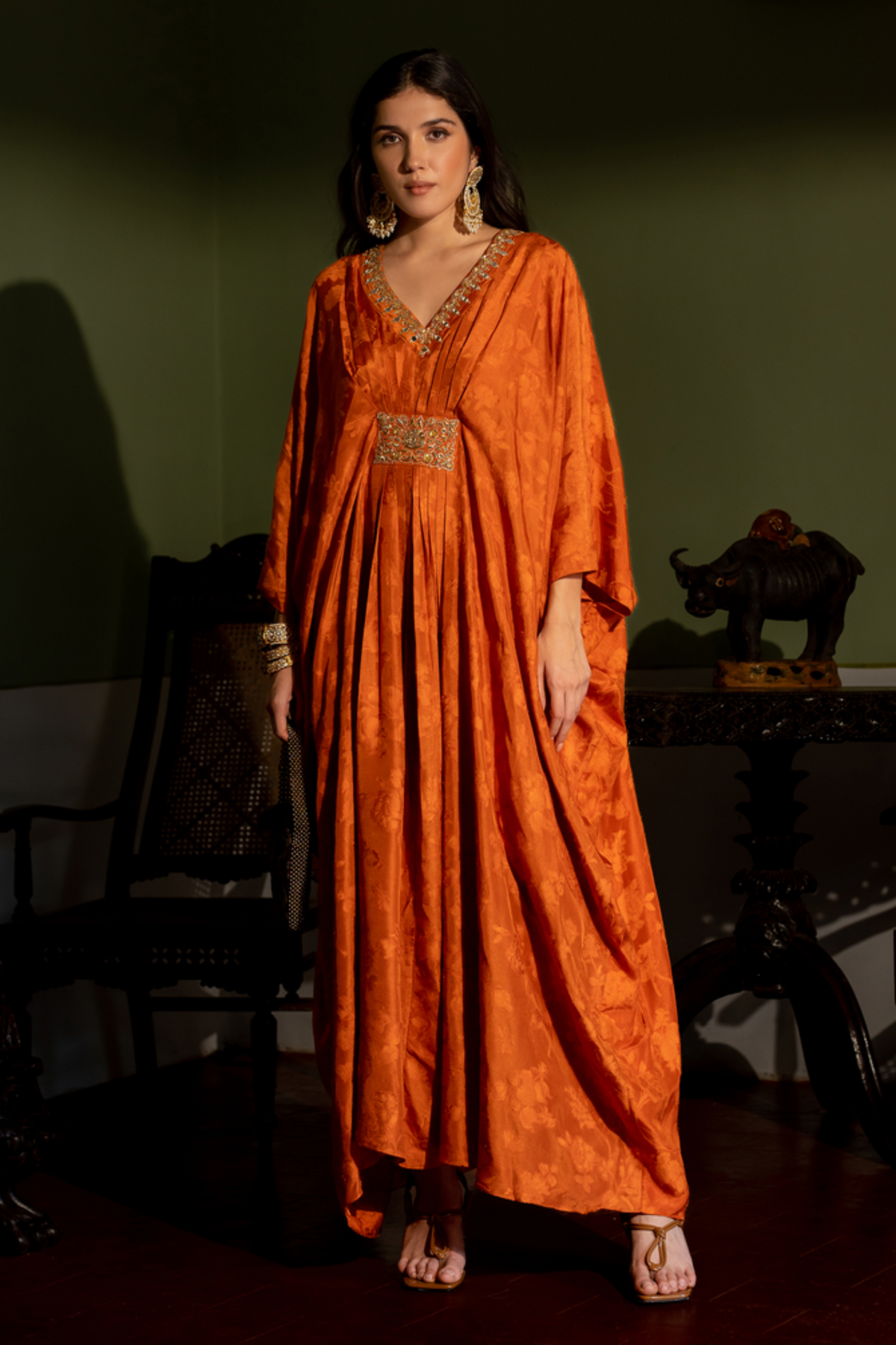 Burnt Orange Self Woven Kaftan