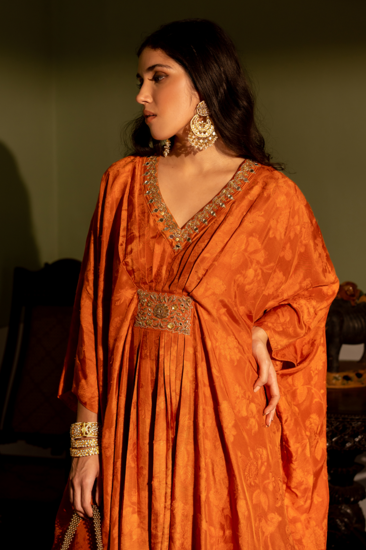 Burnt Orange Self Woven Kaftan