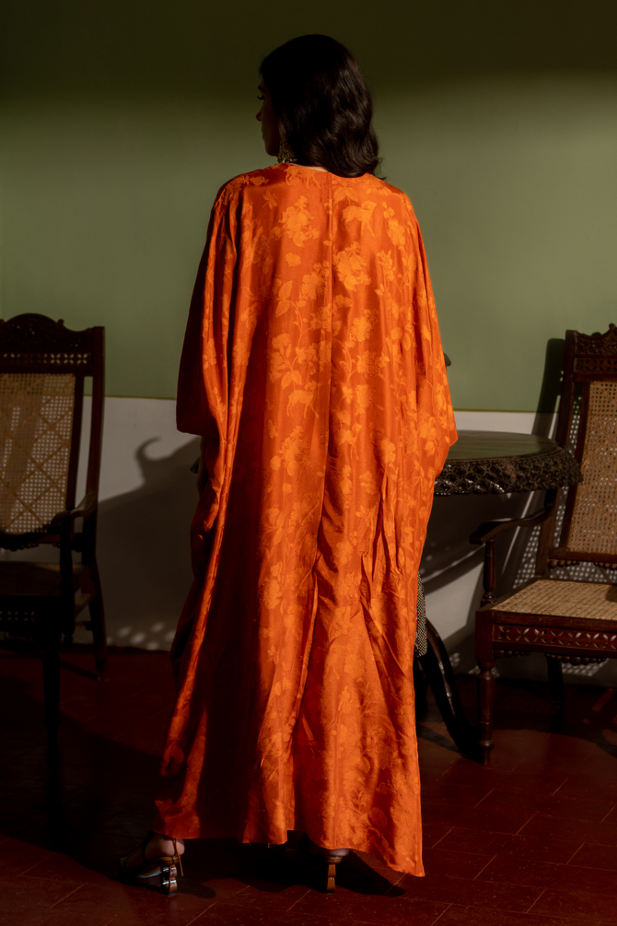 Burnt Orange Self Woven Kaftan