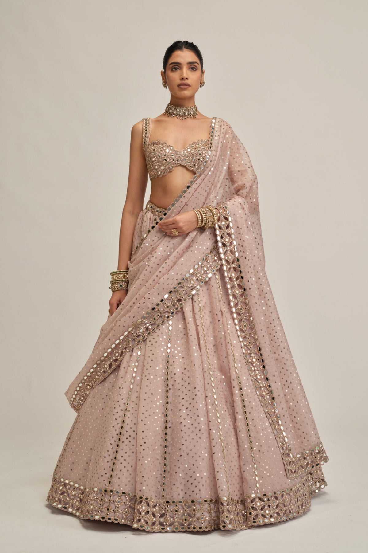 Ash Pink Sequins Lehenga Set
