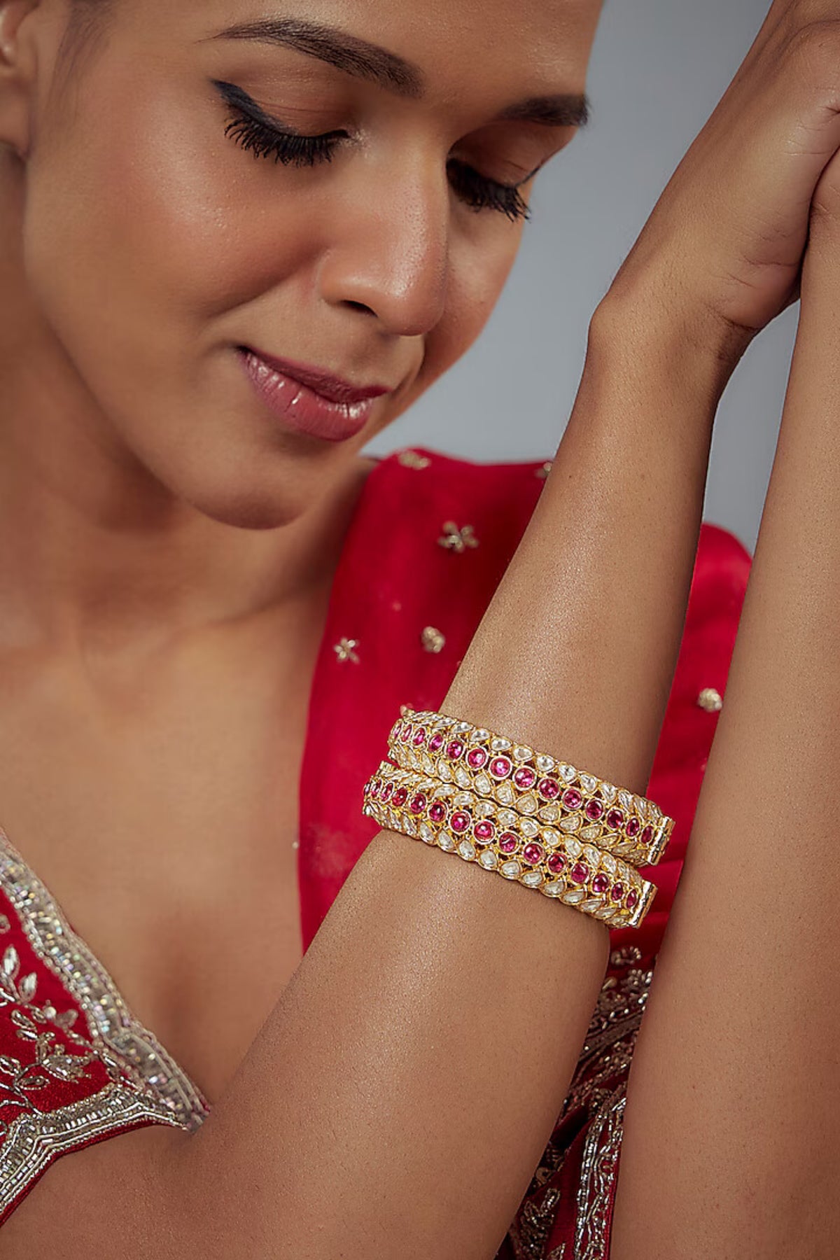 Saadgi Gold Pink Kundan Bangles