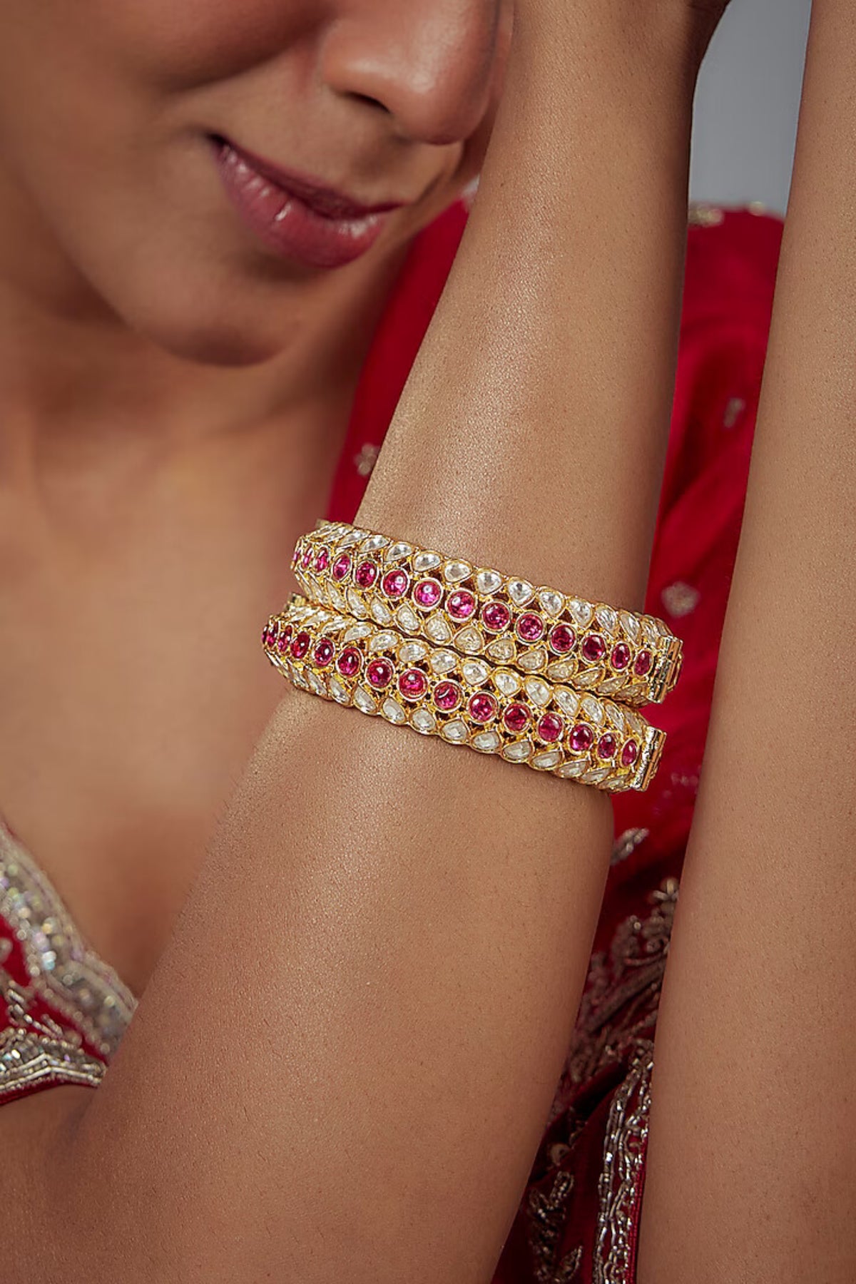 Saadgi Gold Pink Kundan Bangles