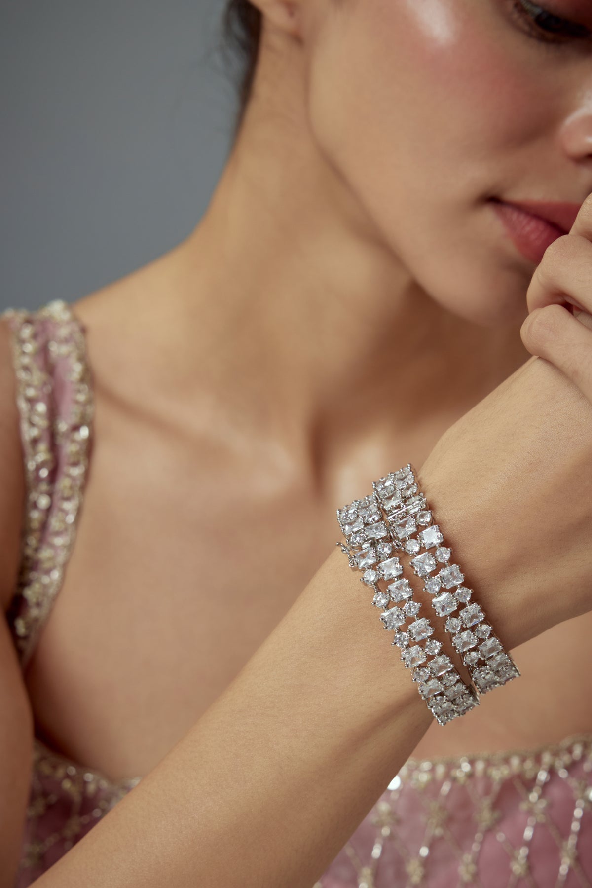 Zia Silver Diamond Encrusted Bangles