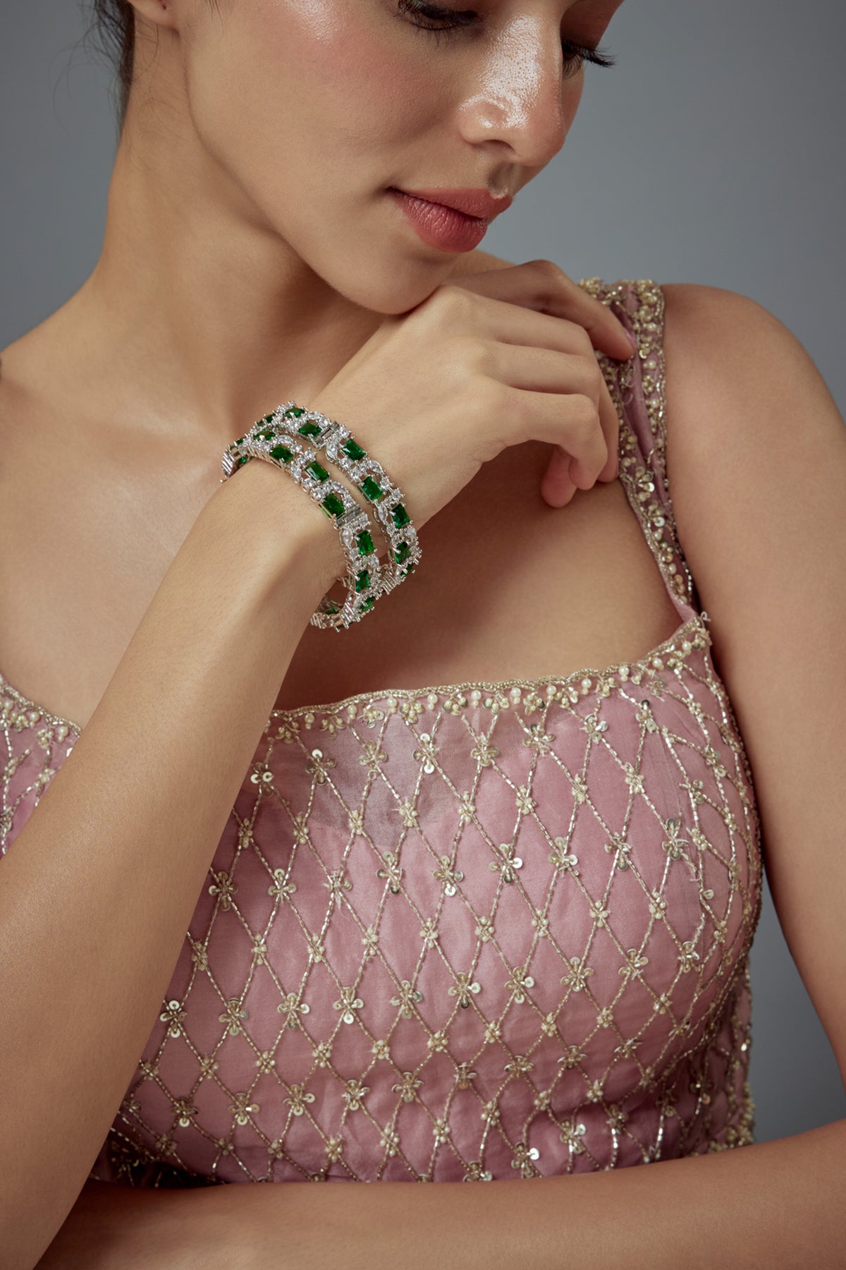 Zia Silver Green Zircon Bangles