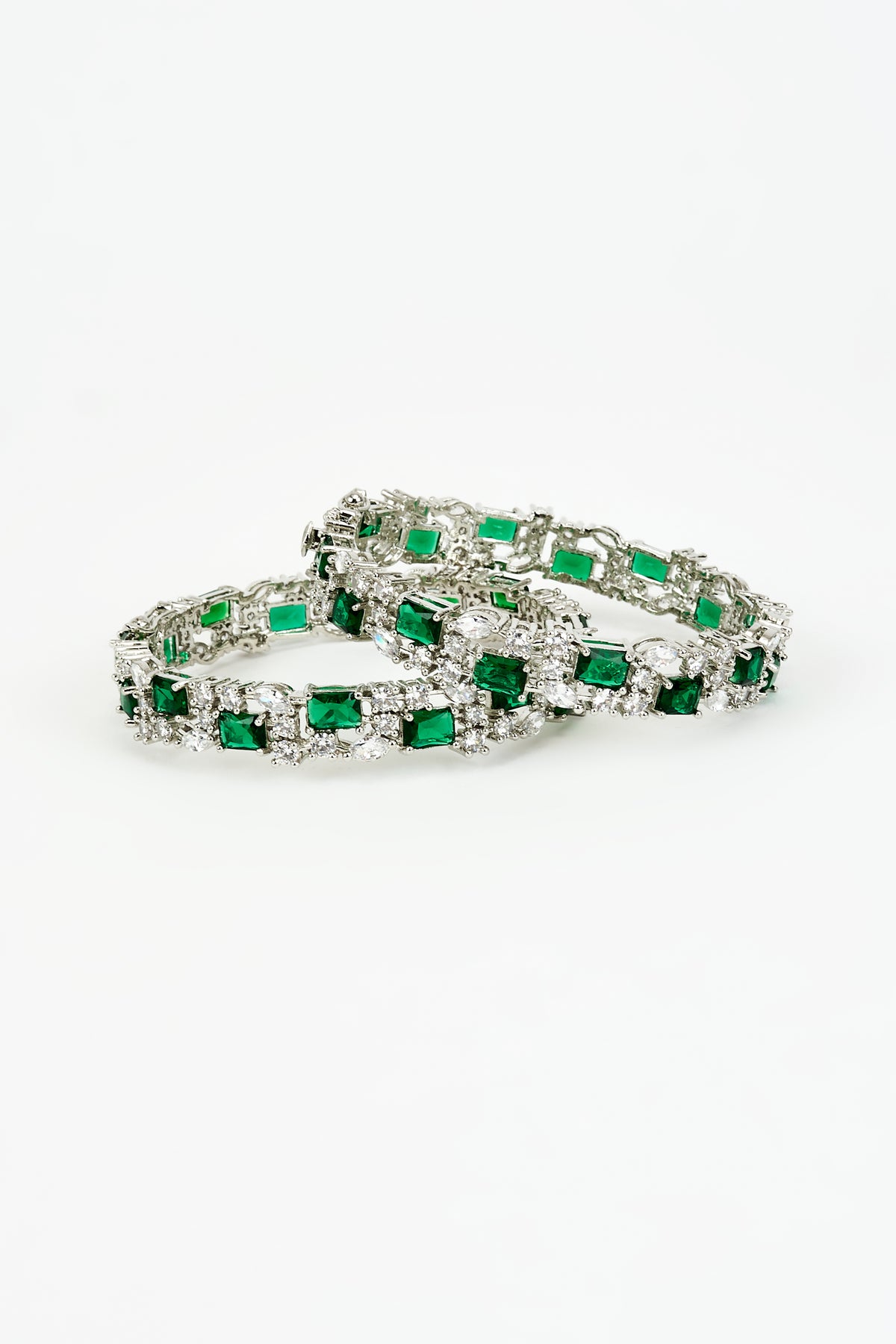 Zia Silver Green Zircon Bangles