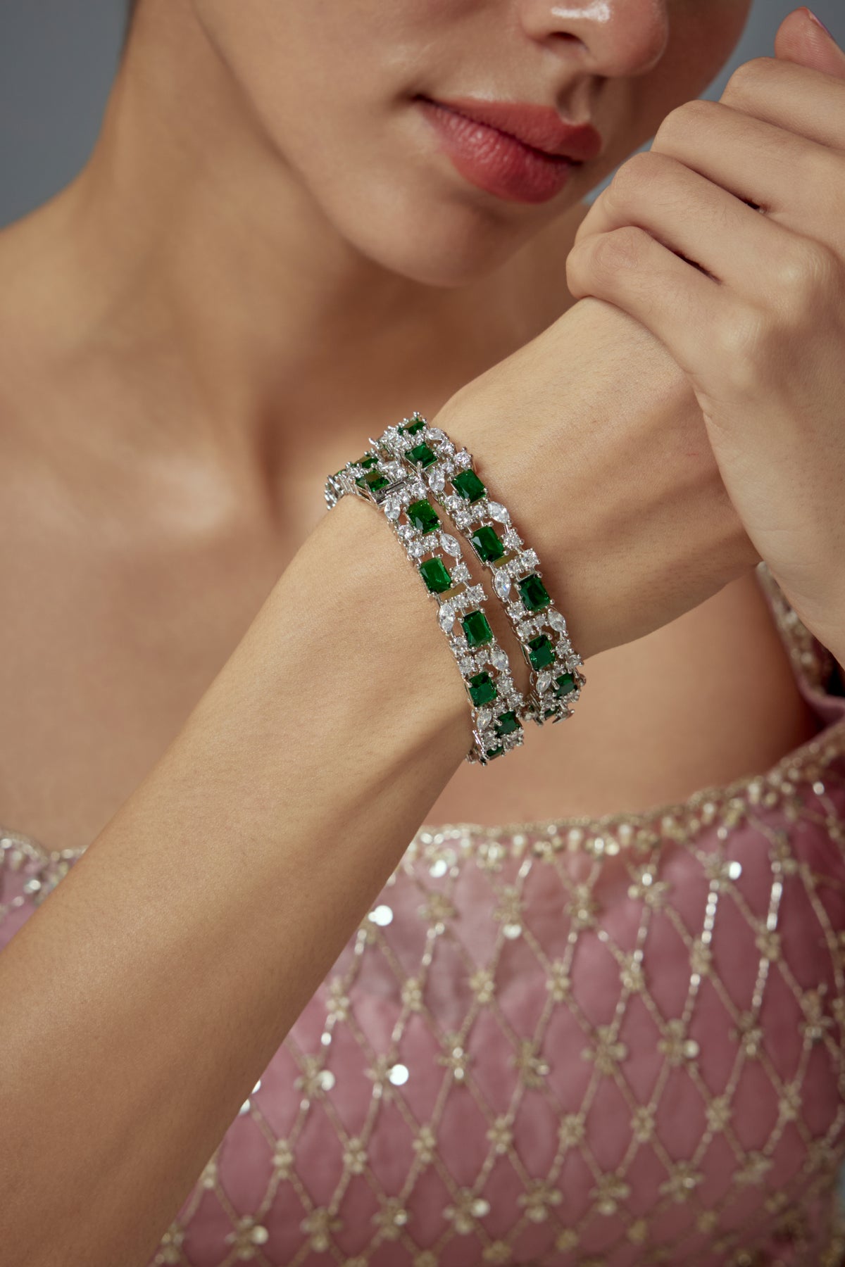 Zia Silver Green Zircon Bangles