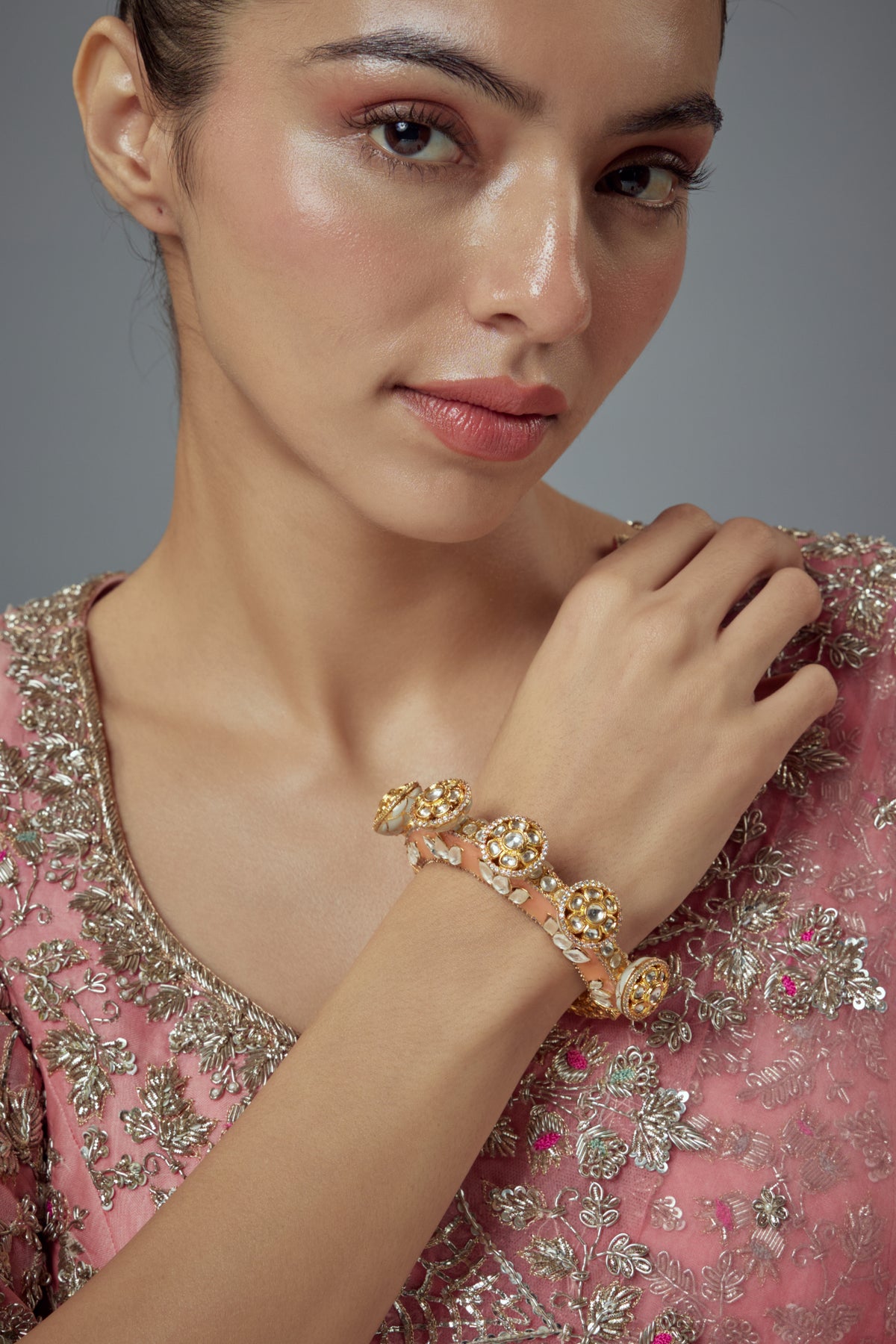 Florence Gold Pink Kundan Bangle