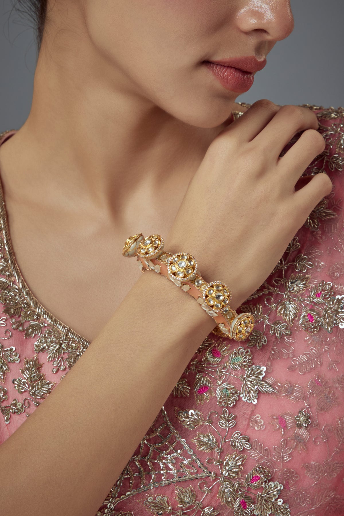 Florence Gold Pink Kundan Bangle