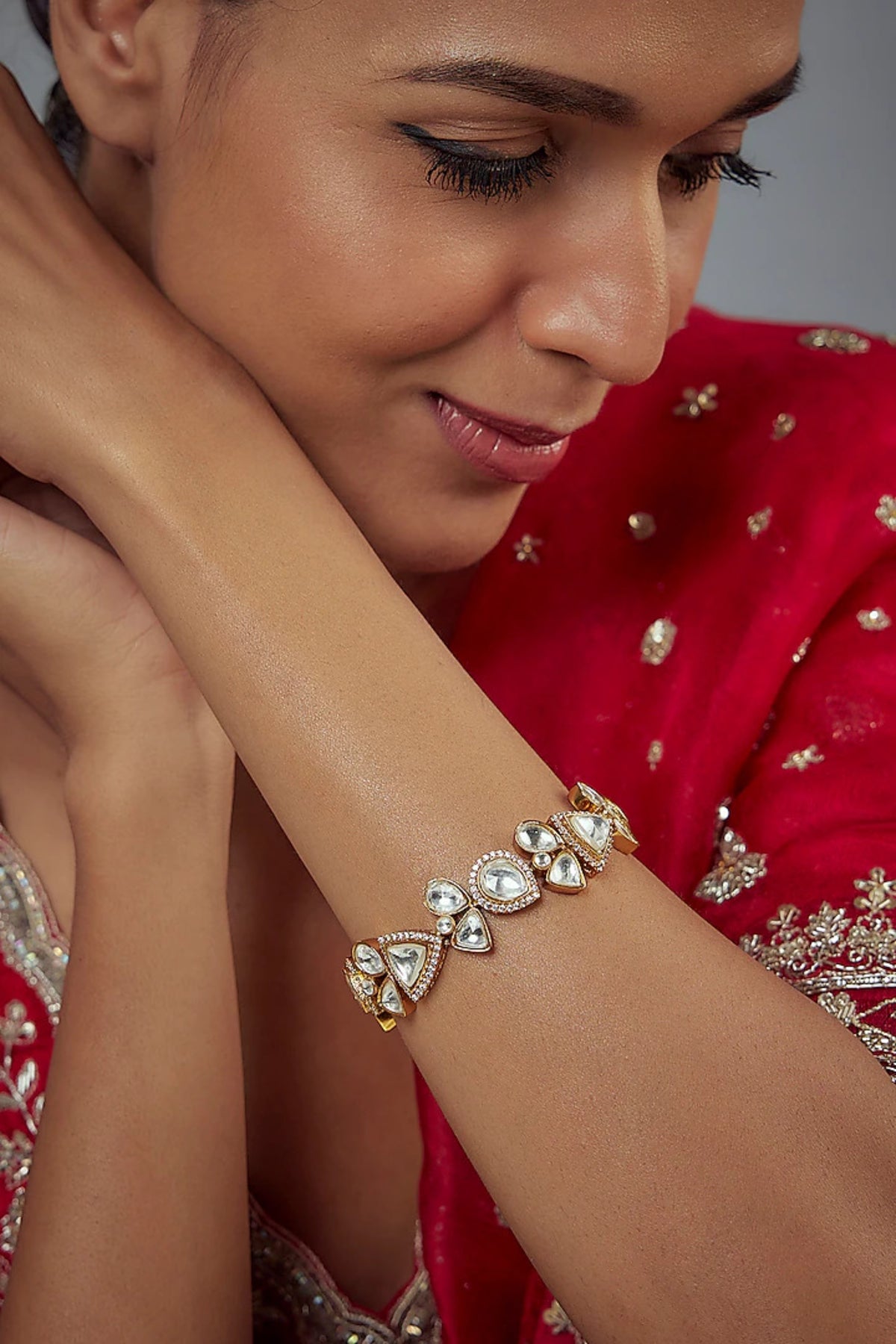 Burgundy Gold Plated Kundan Bracelet