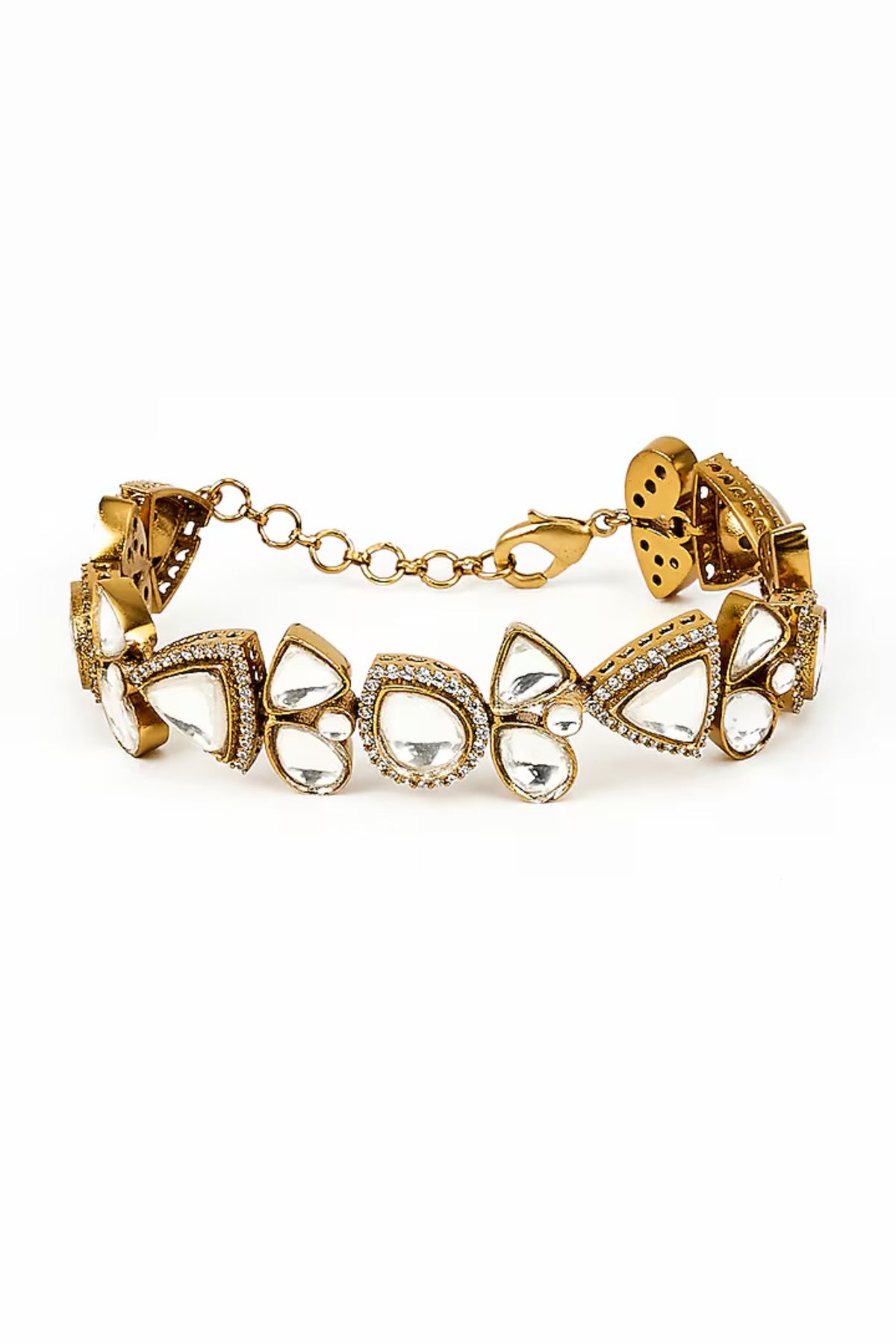 Burgundy Gold Plated Kundan Bracelet