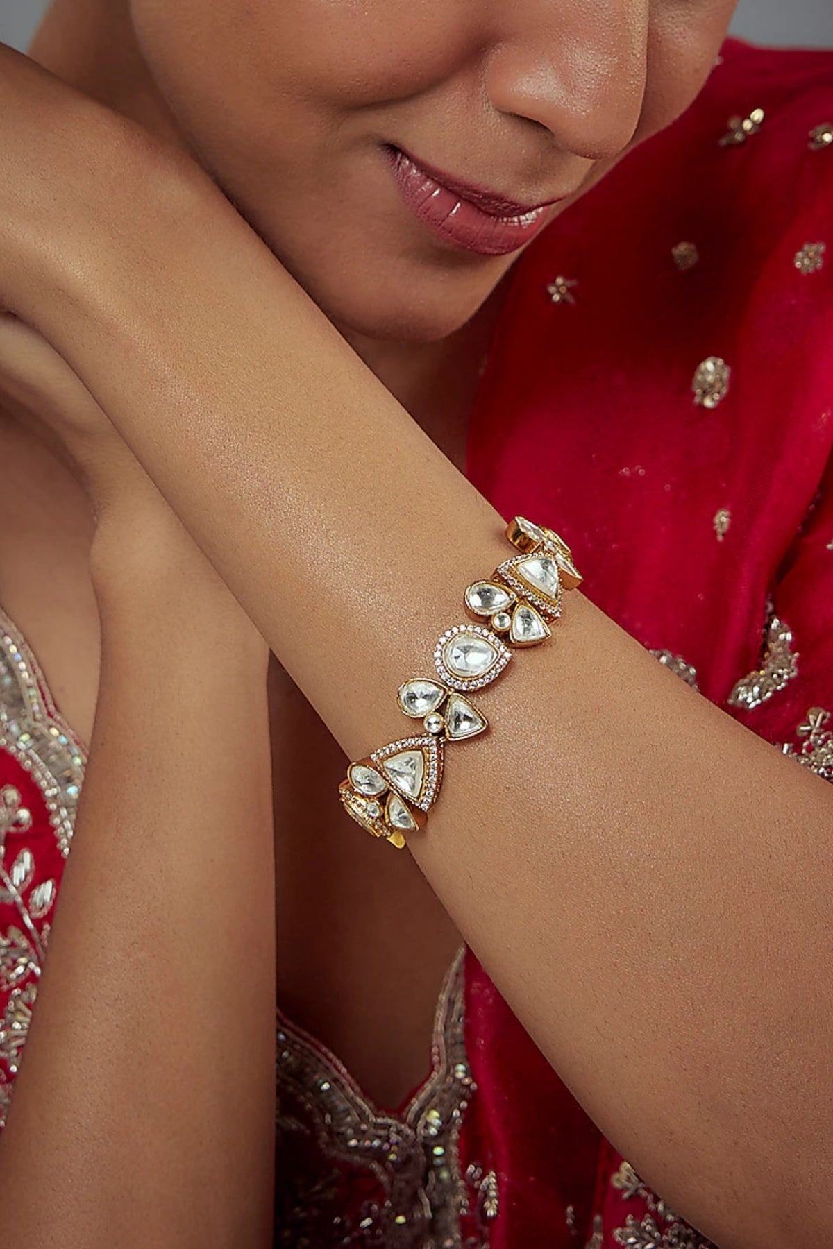 Burgundy Gold Plated Kundan Bracelet