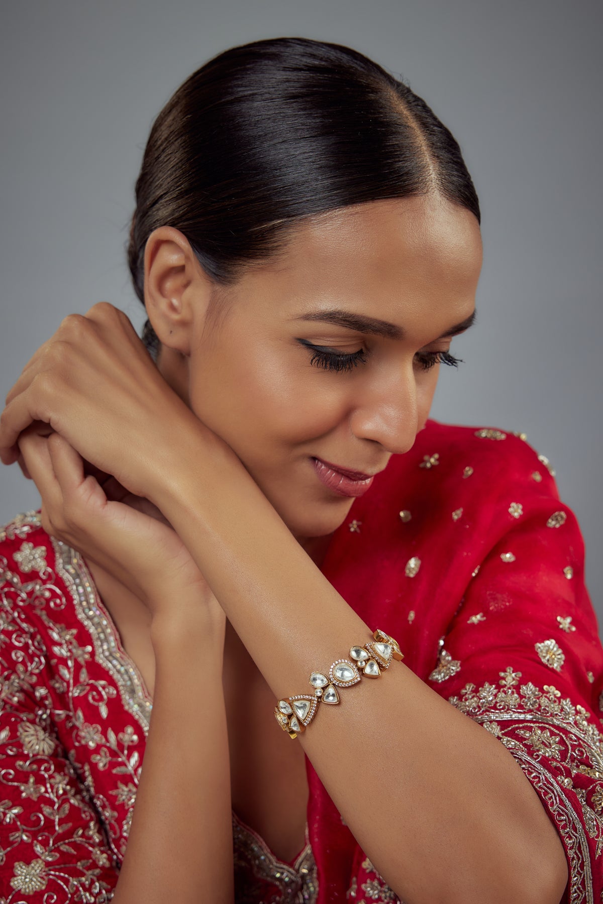 Burgundy Gold Plated Kundan Bracelet