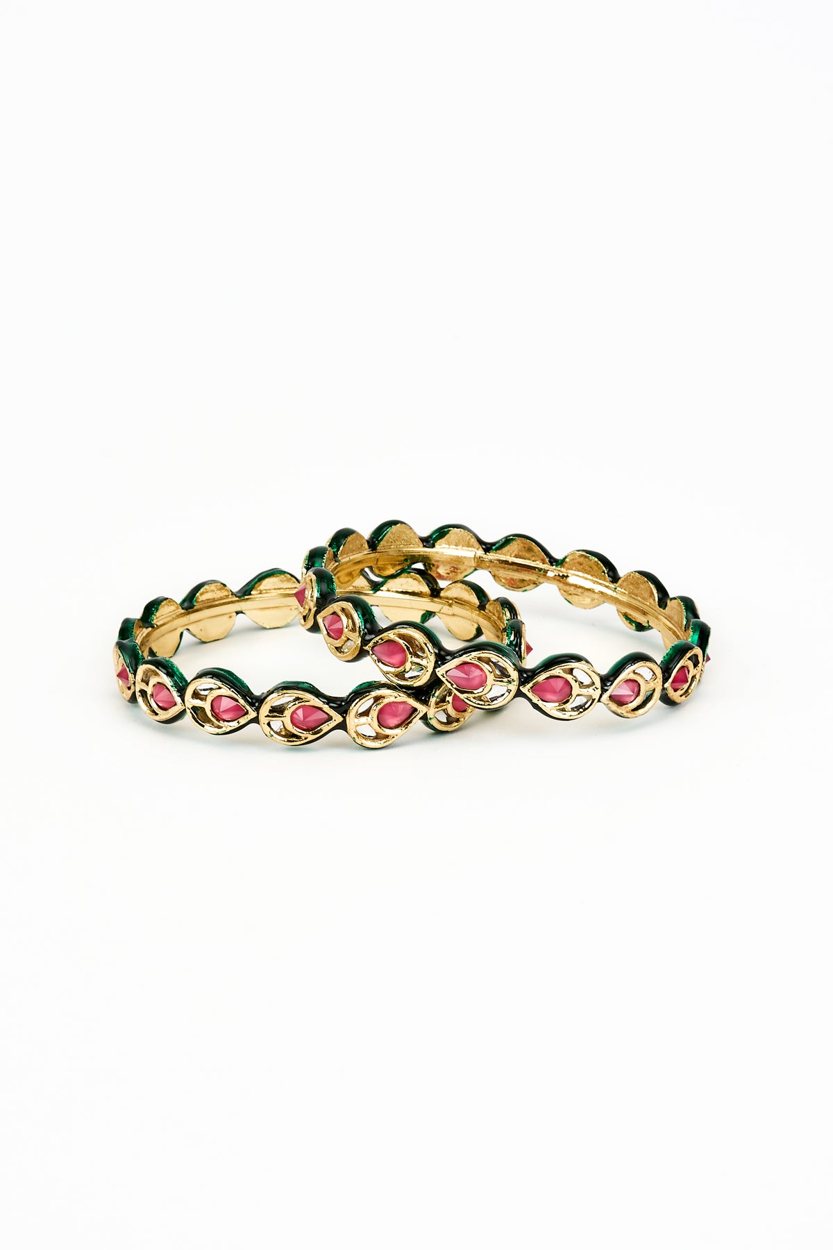 Saadgi Gold Plated Red Kundan Bangles