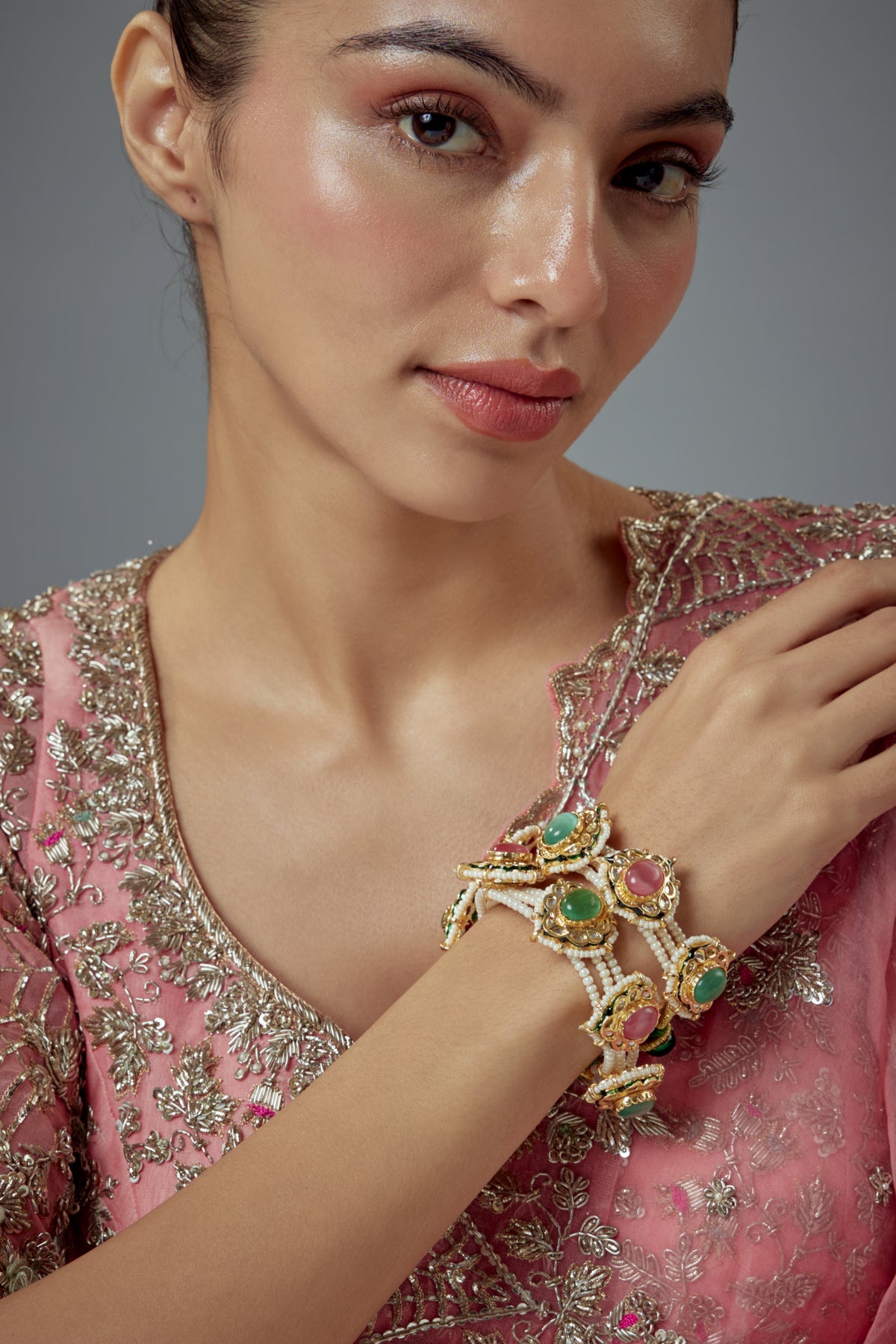 Saadgi Vibrant Green Pink Bangles