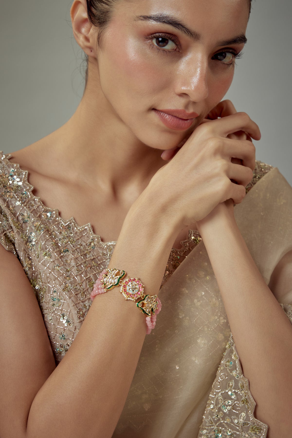 Saadgi Gold Plated Pink Bracelet
