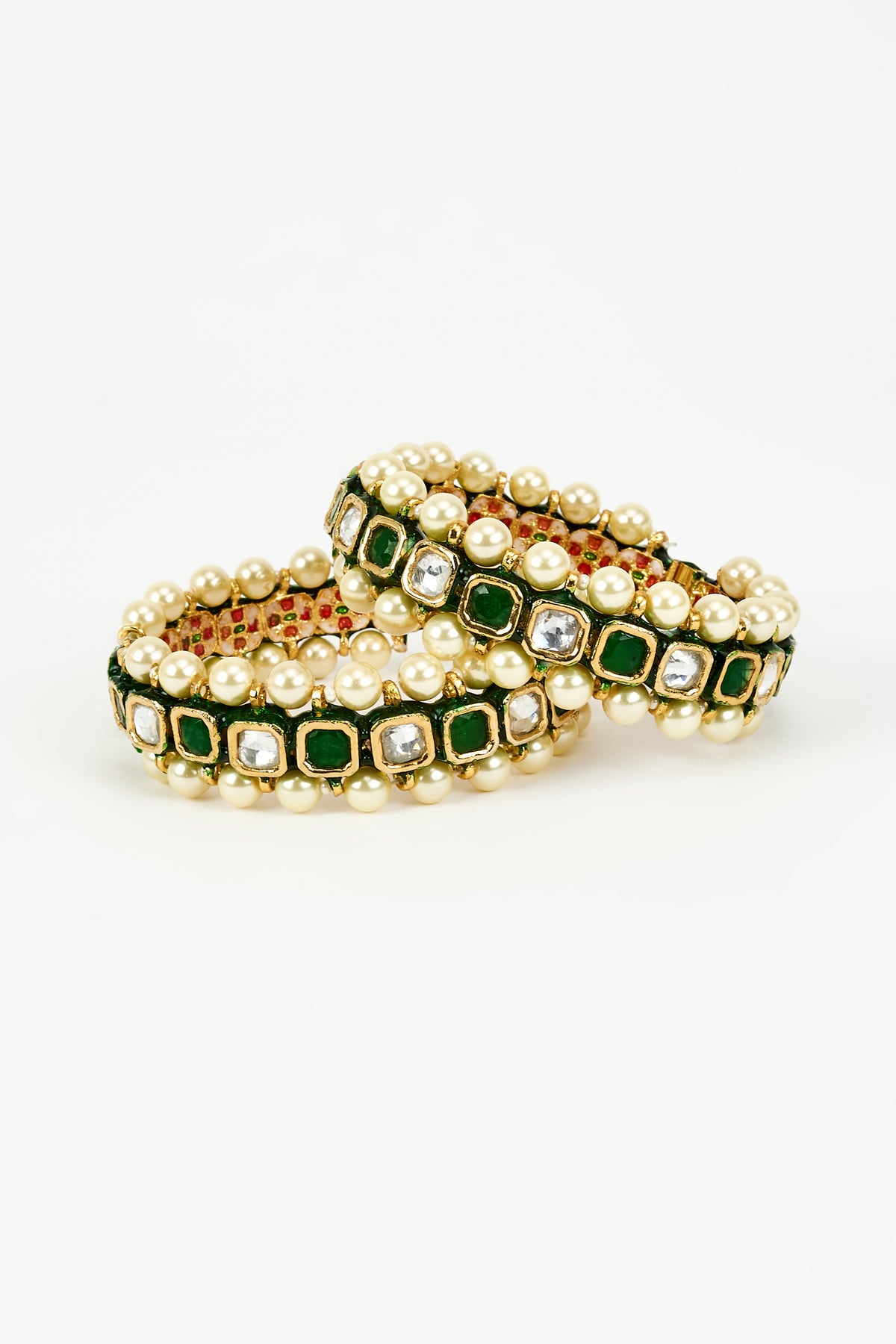Saadgi Gold Green Gemstones Bangles