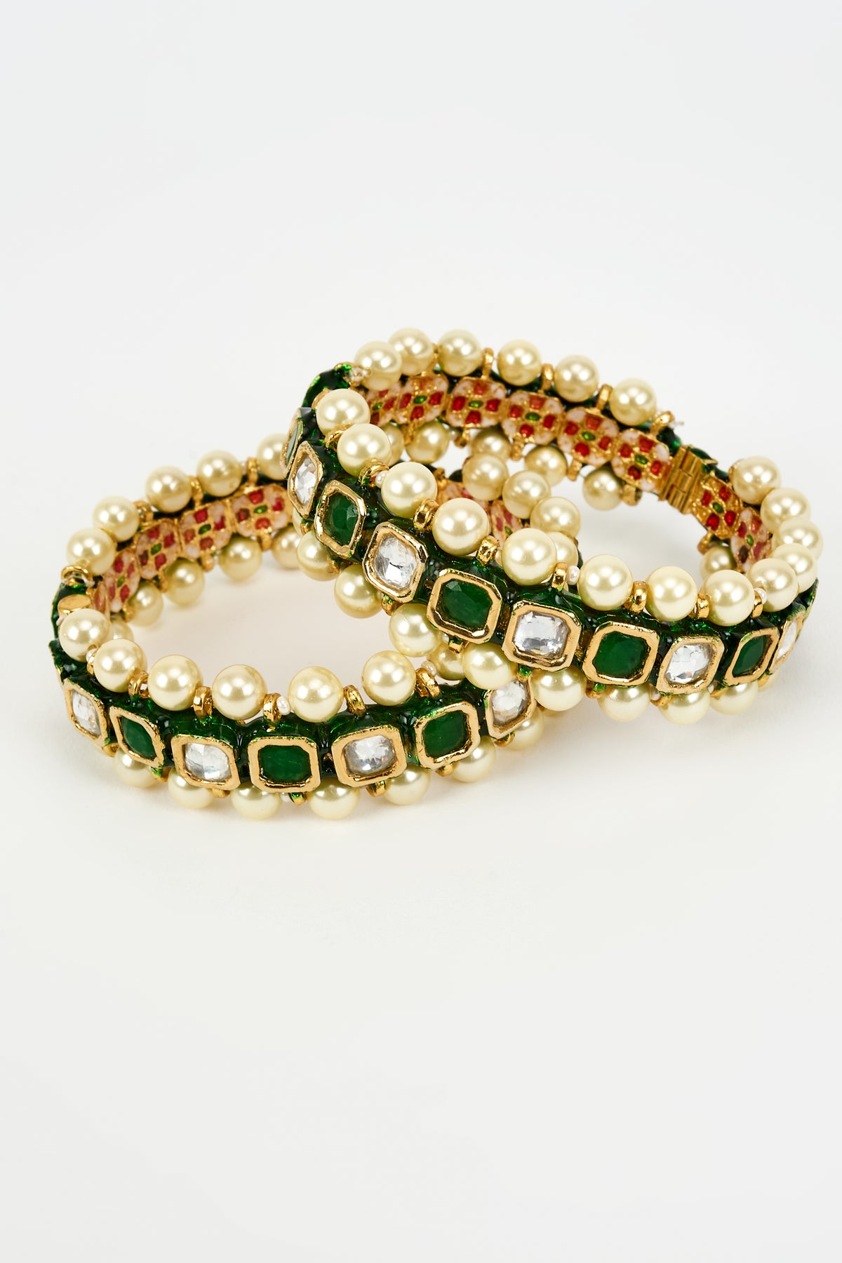 Saadgi Gold Green Gemstones Bangles