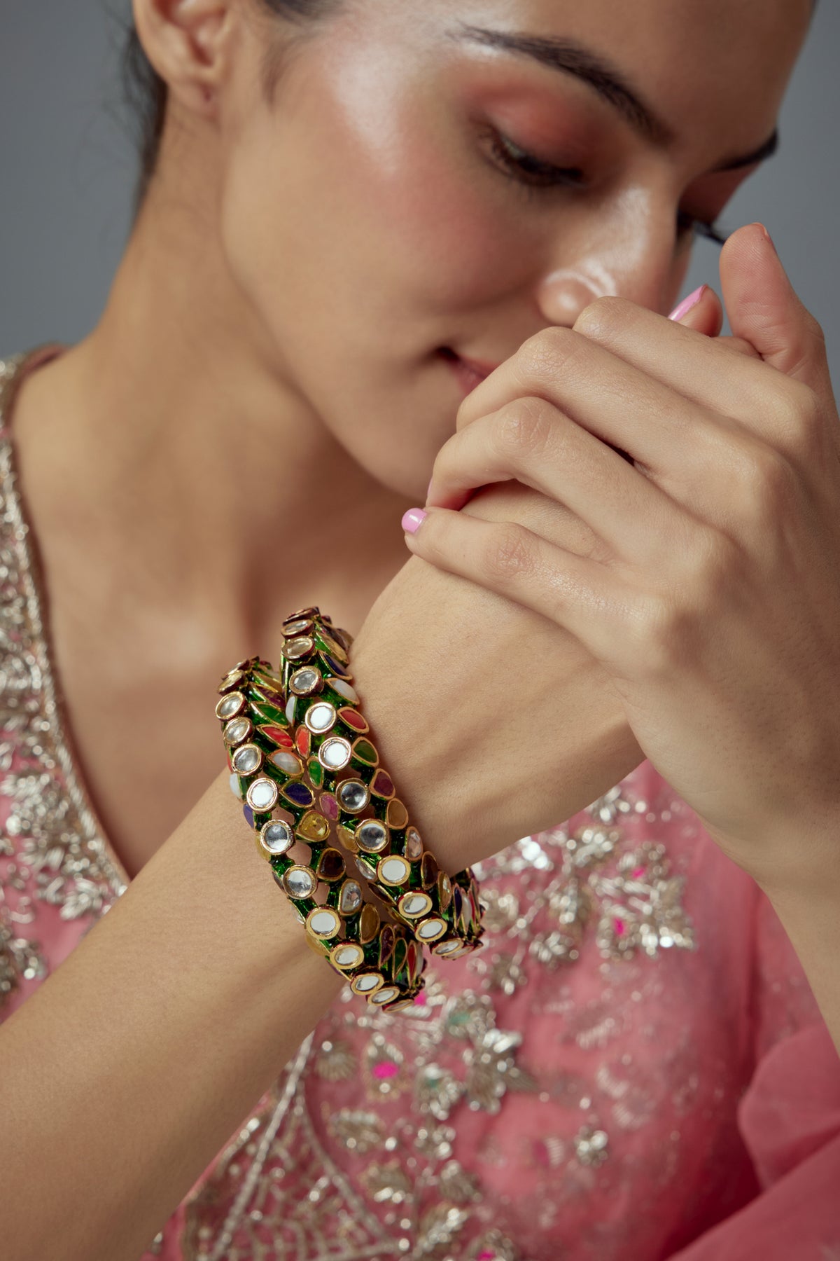 Saadgi Exquisite Multicolor Gemstone Bangles