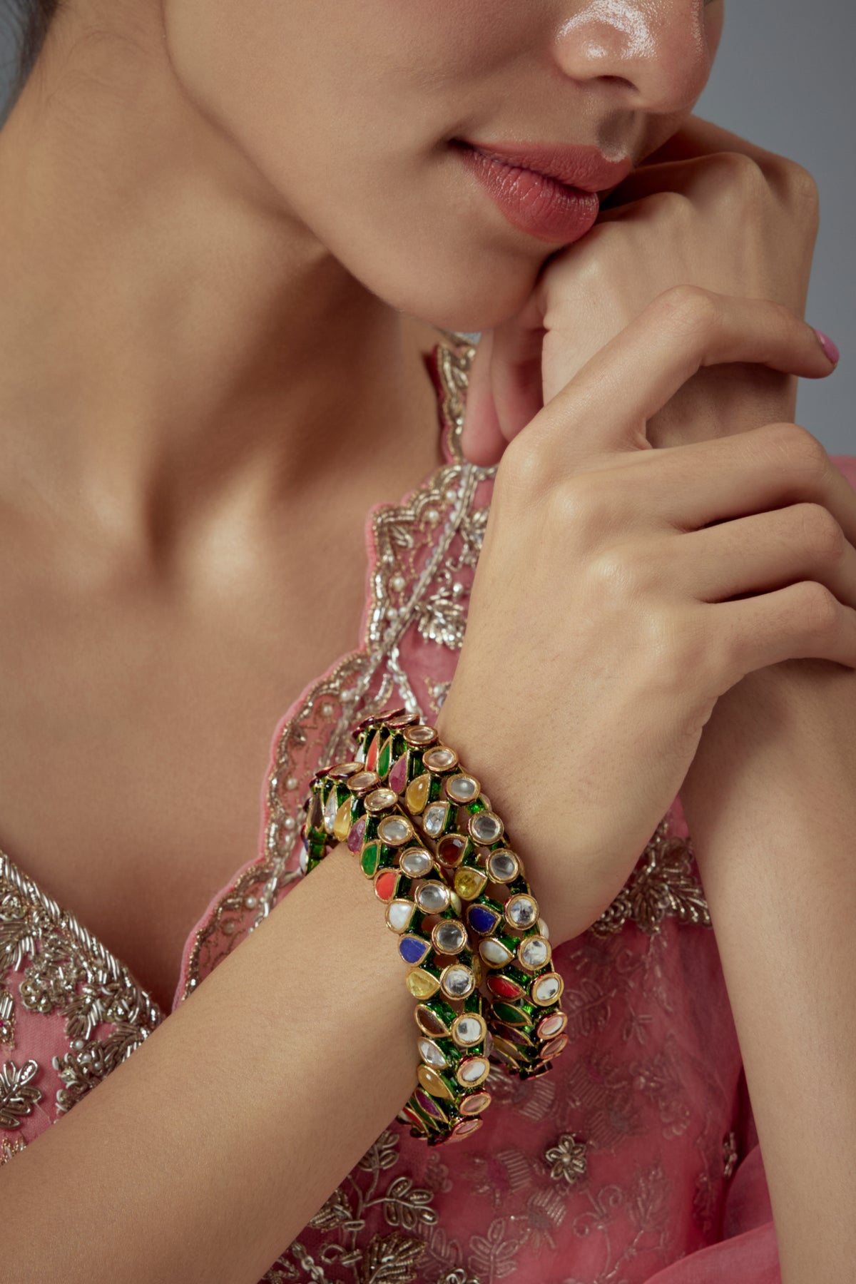 Saadgi Exquisite Multicolor Gemstone Bangles