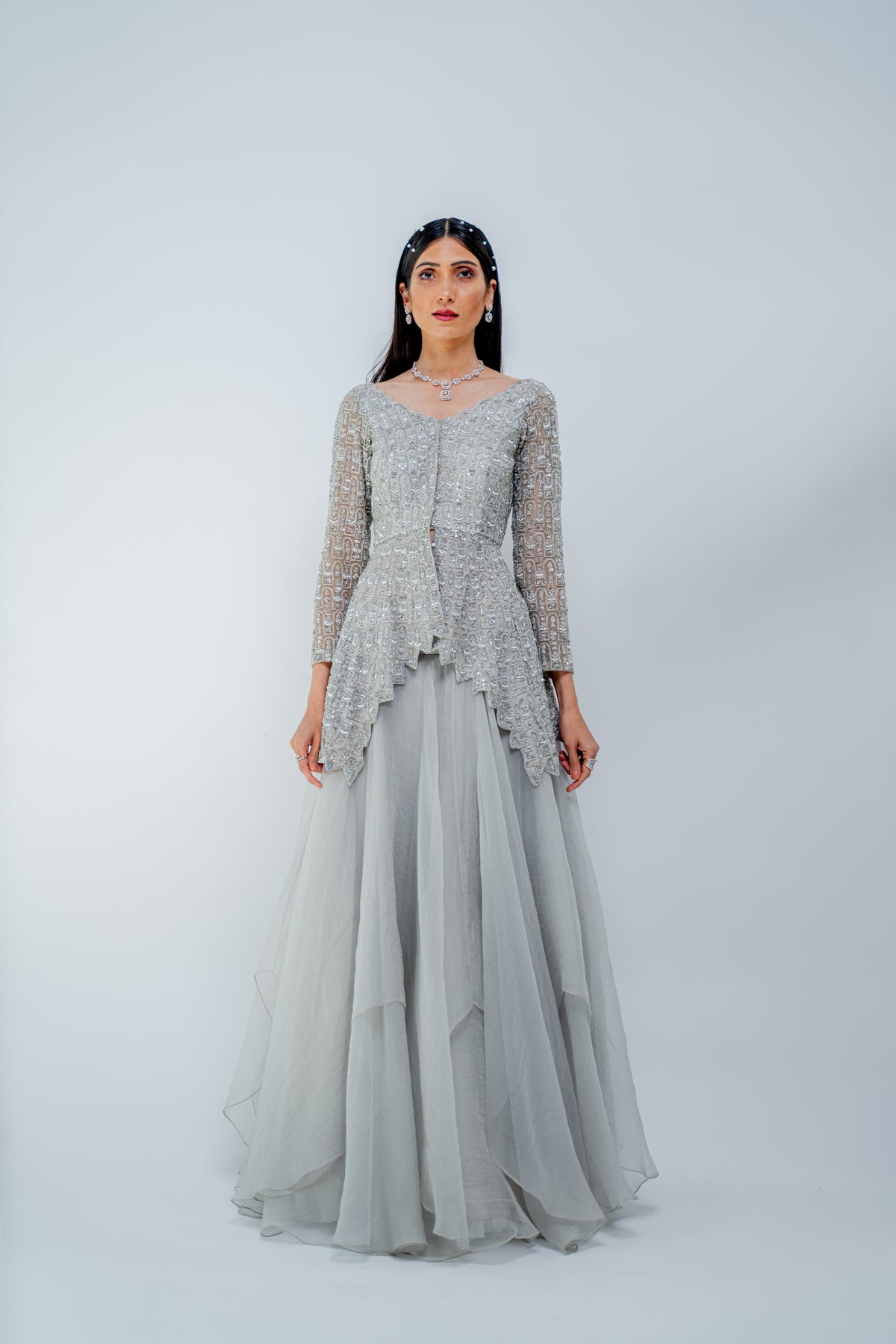 Silver metallic peplum set