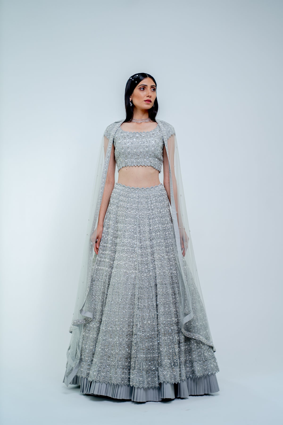 Silver embroidered lehenga
