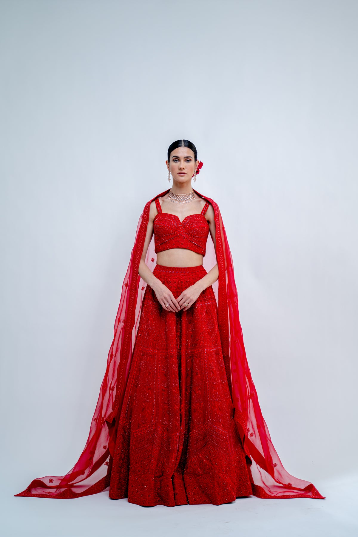 Crimson red lehanga