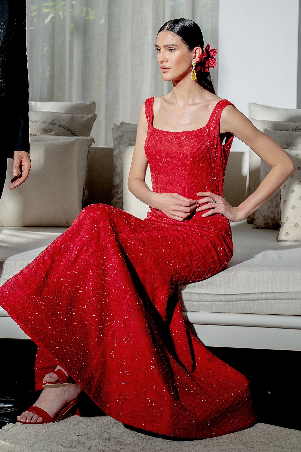 Crimson Red Fish Cut Gown