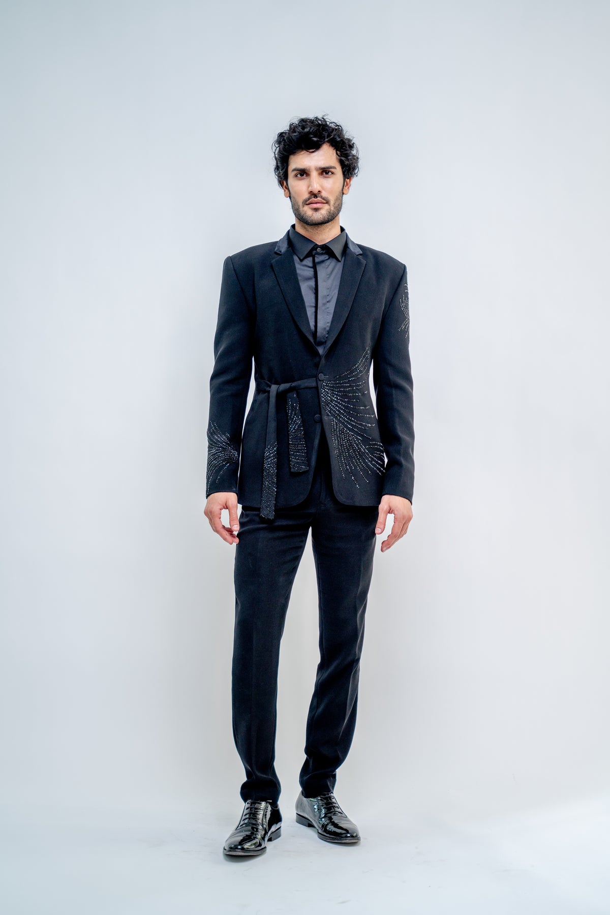 Black Metallic Wrap Style Blazer