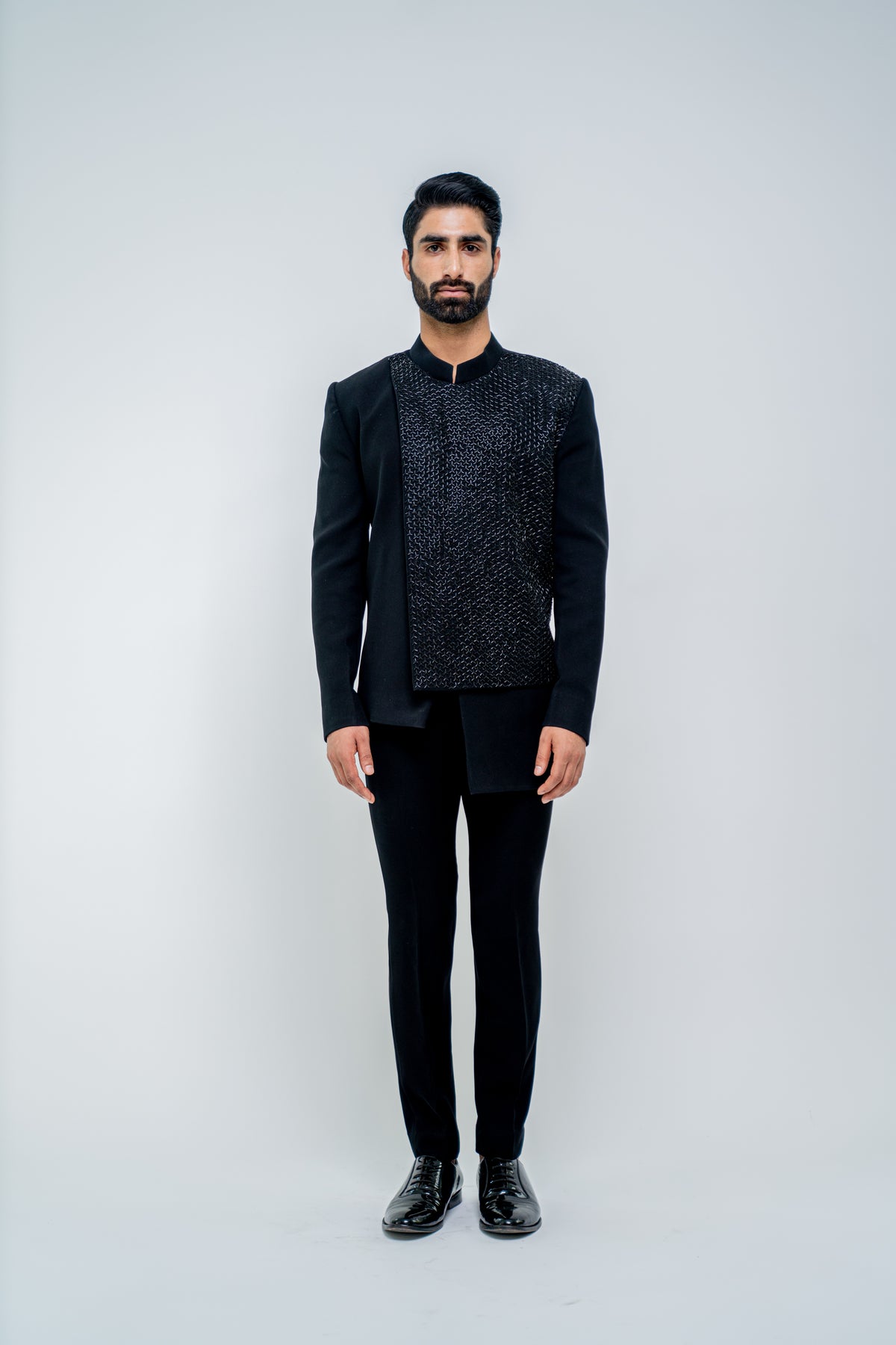 Black Metallic Bandhgala Set