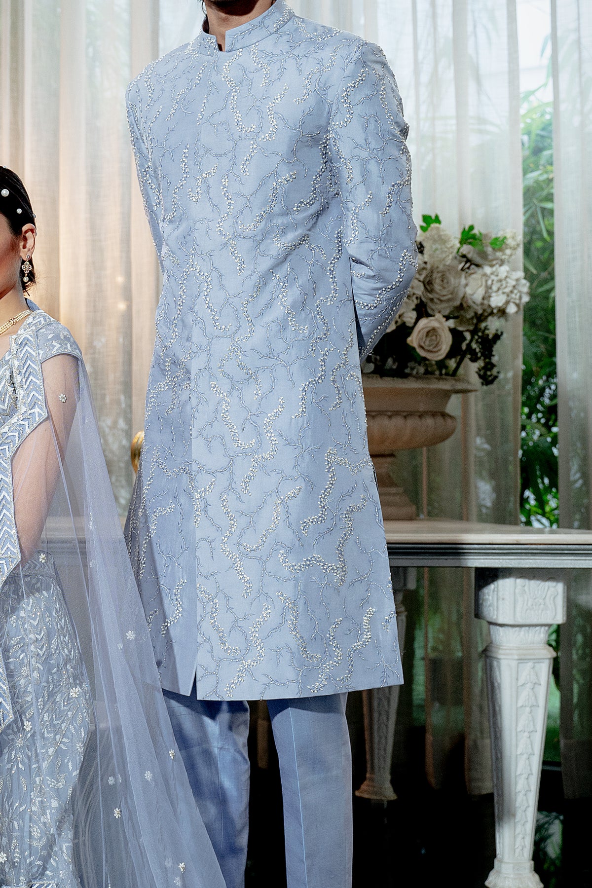 Lilac blue abstract sherwani