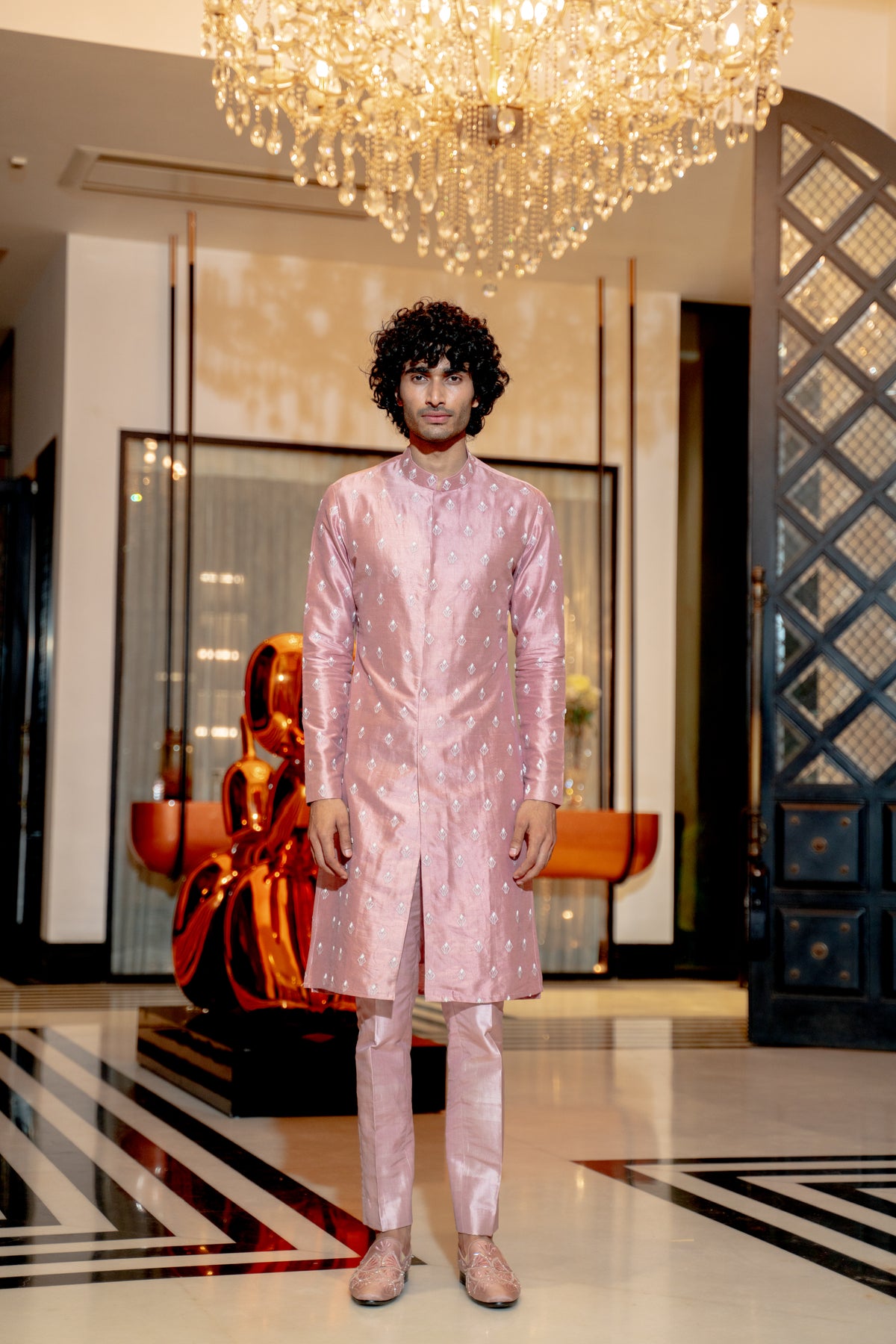 Onion pink geometric kurta