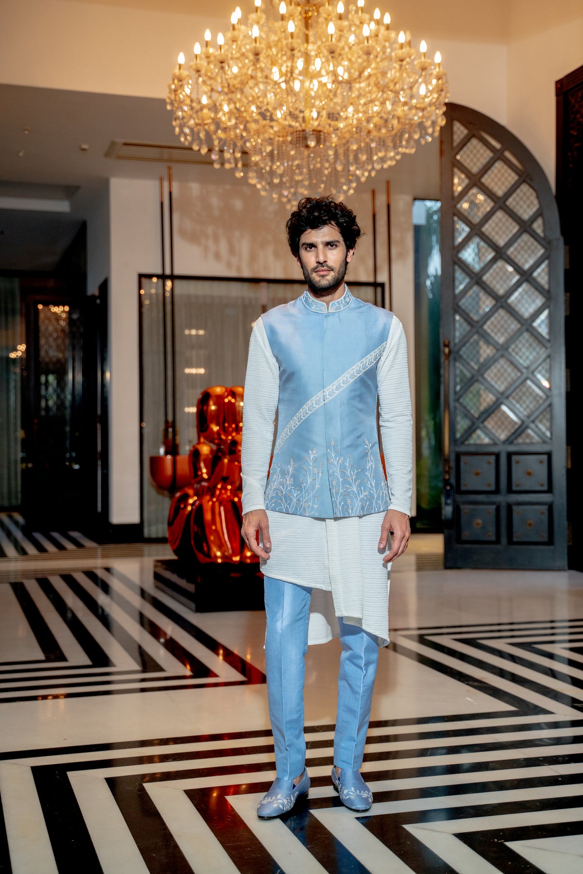 Powder blue nehru jacket set