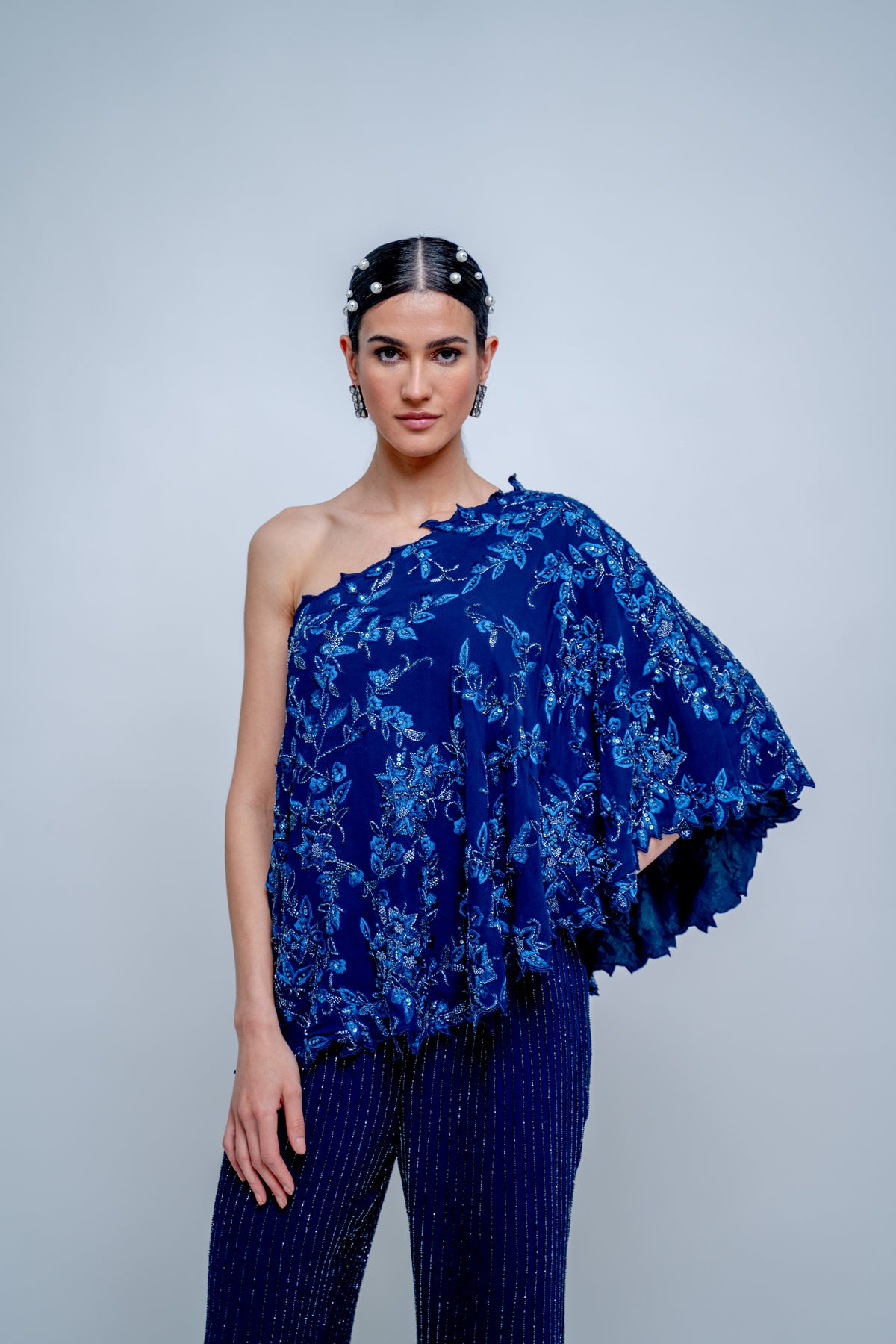 Sapphire one shoulder top set