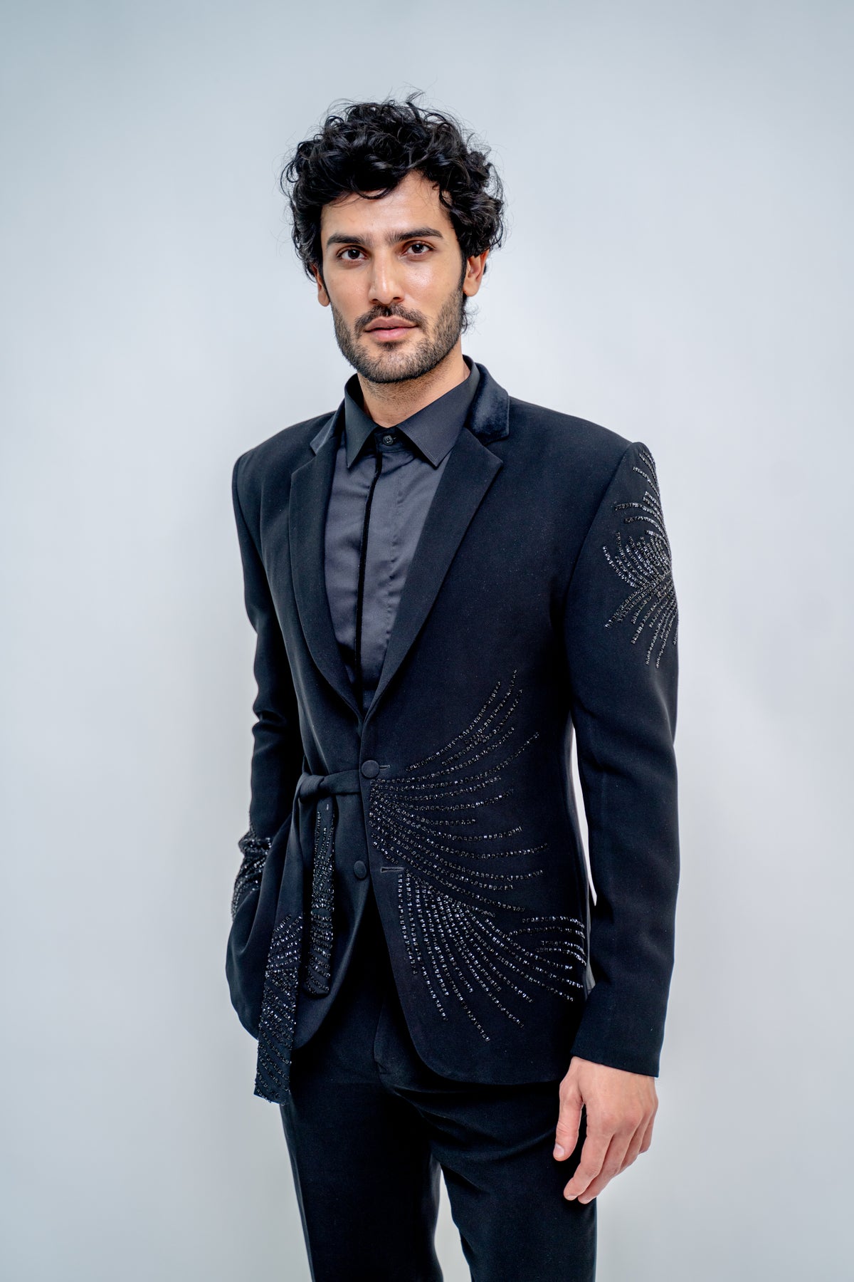 Black Metallic Wrap Style Blazer
