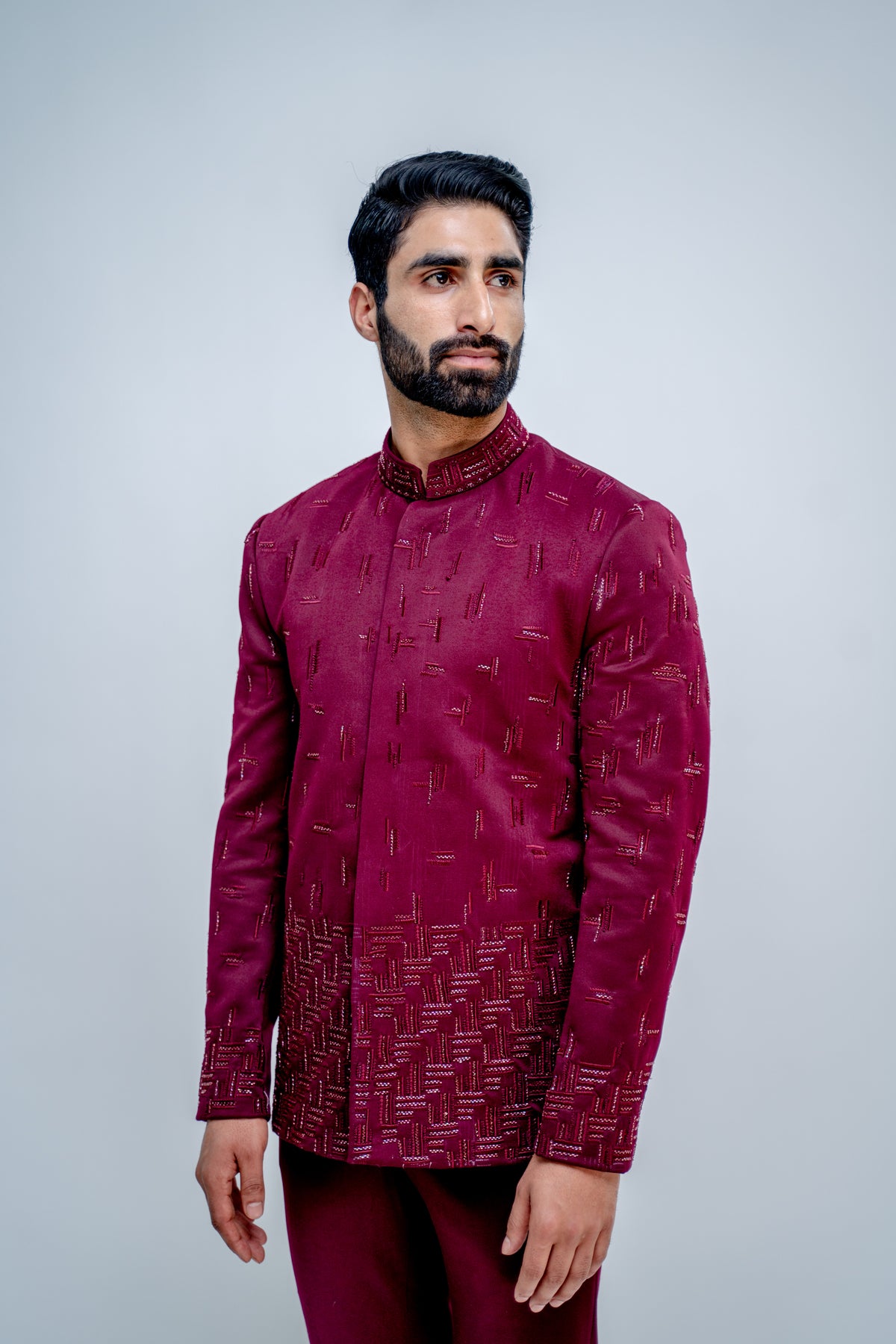 Plum dispersed bandhgala set