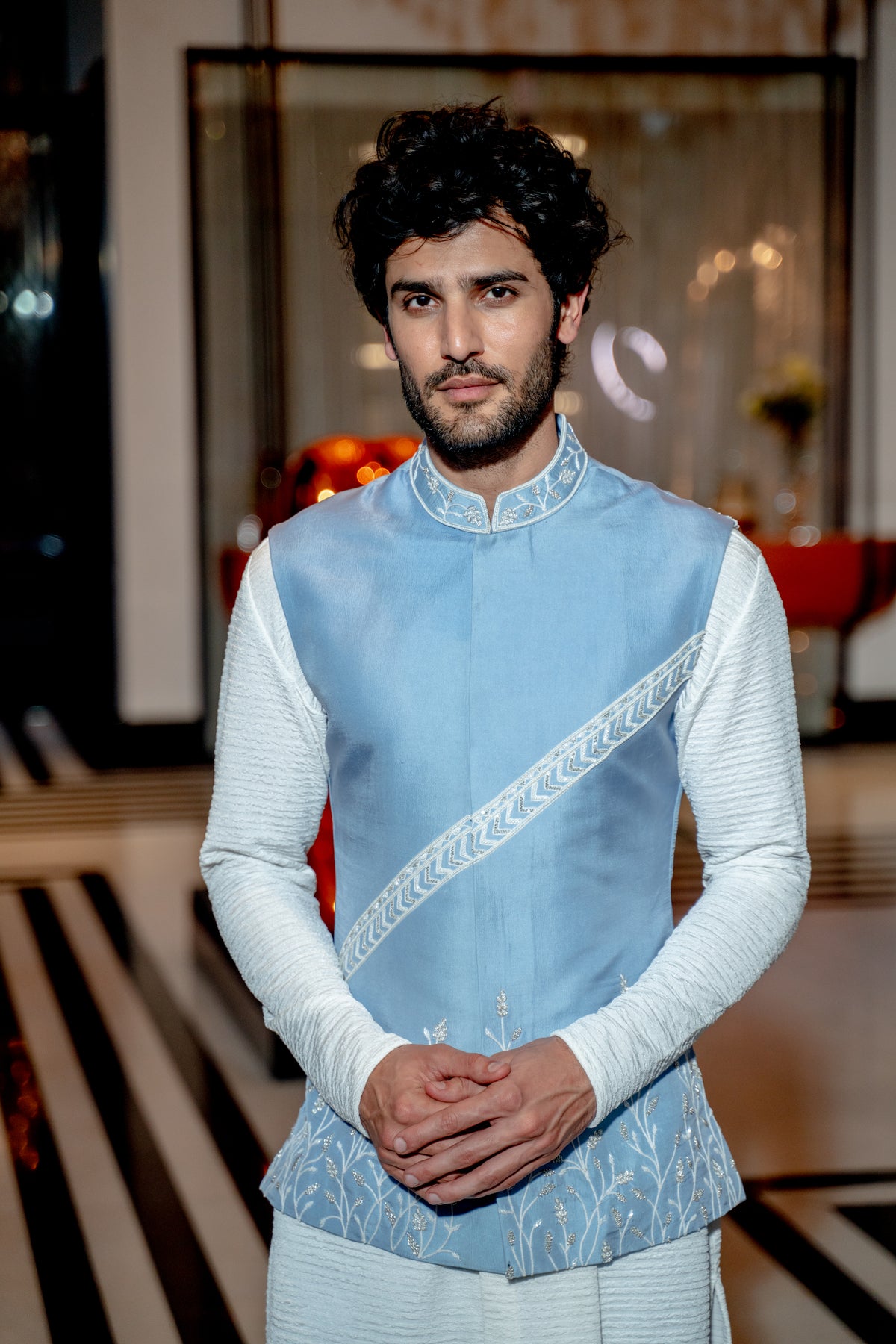 Powder blue nehru jacket set