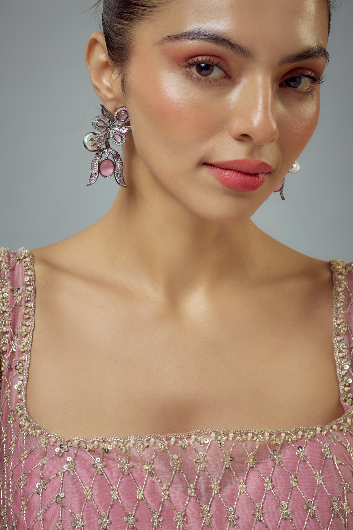Zia Silver Plated Pink Earrings
