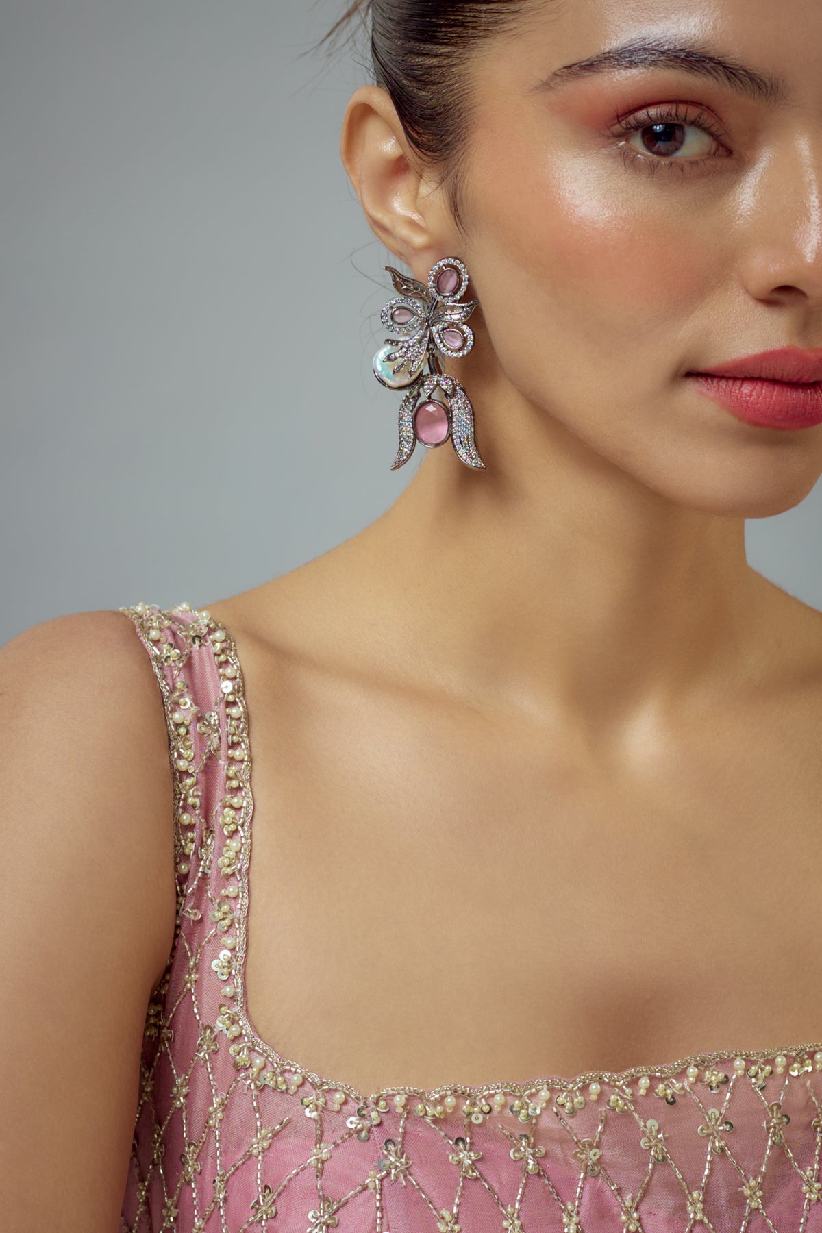 Zia Silver Plated Pink Earrings