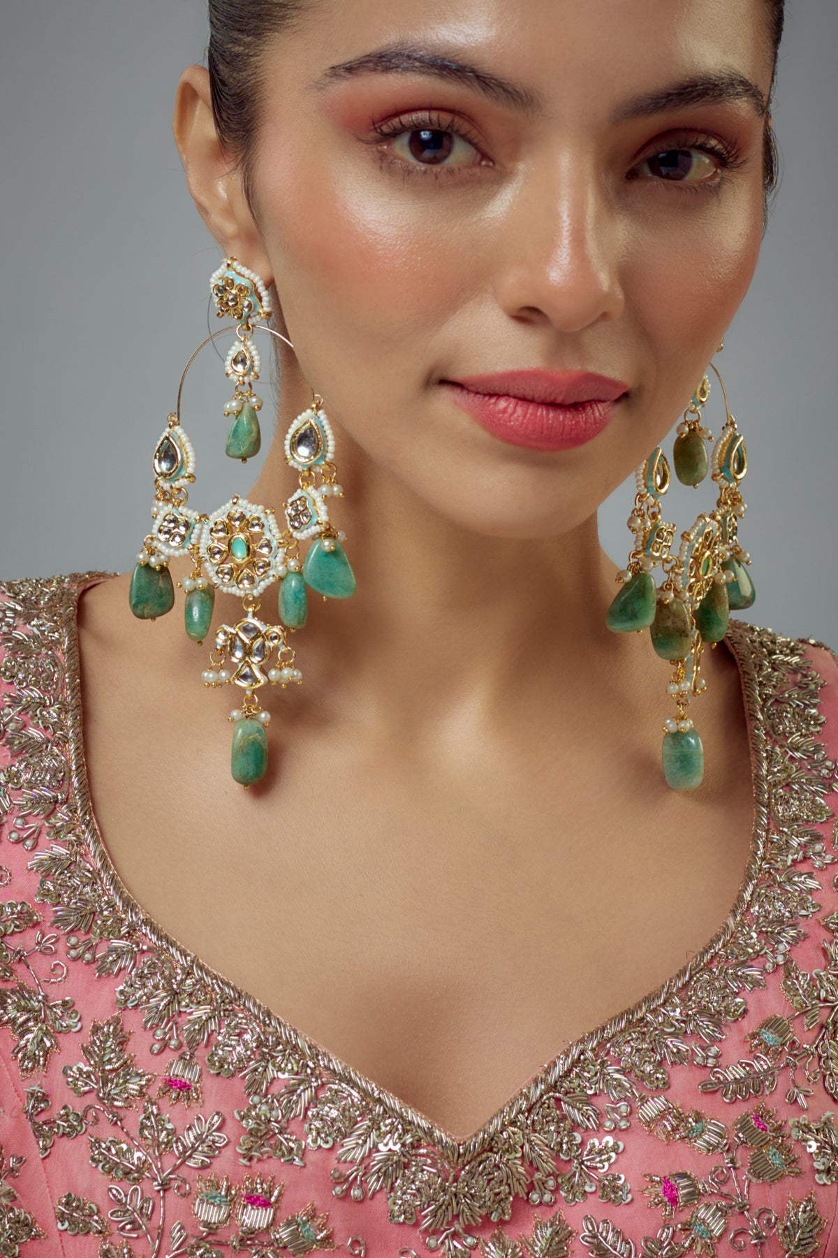 Saadgi Gold Plated Green Earrings