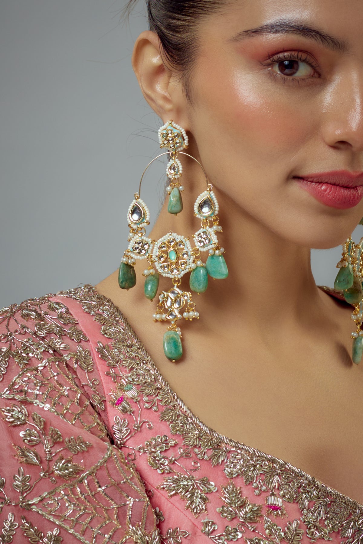 Saadgi Gold Plated Green Earrings