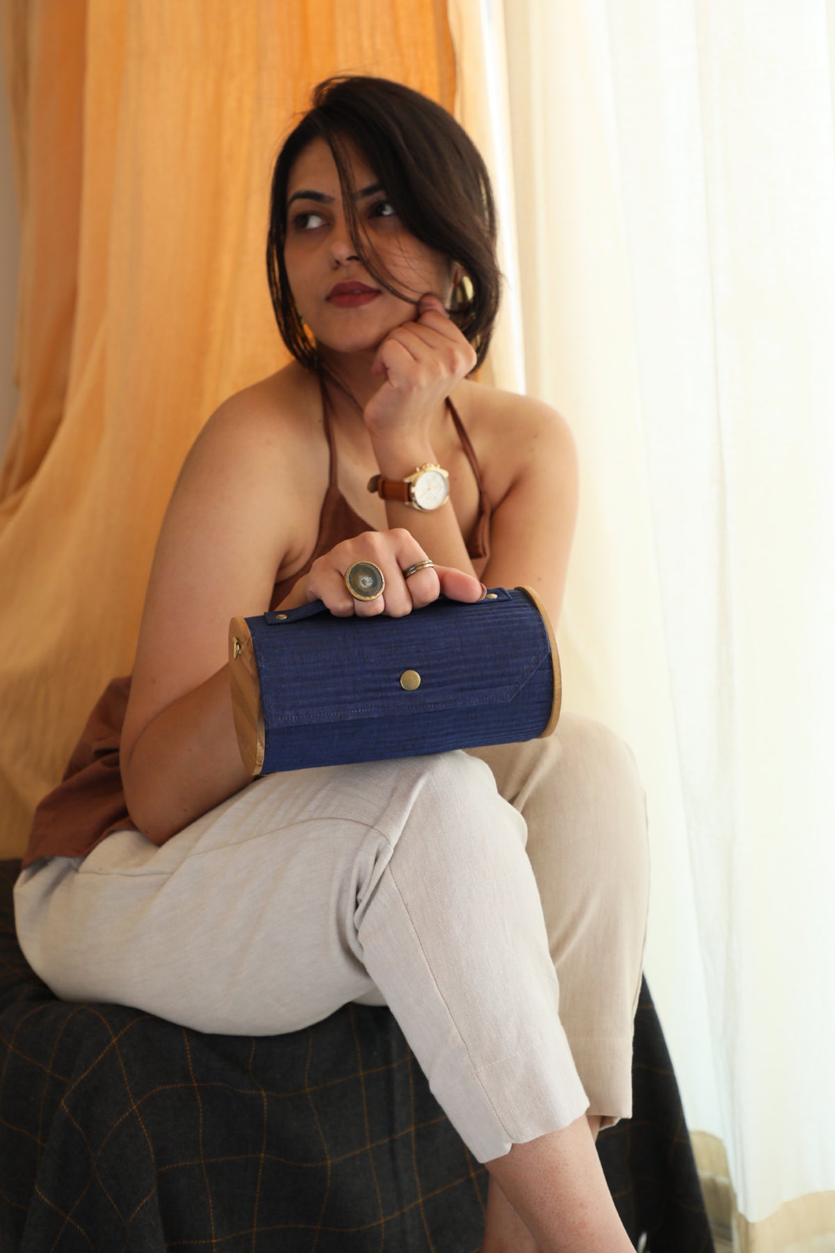 Lily Love &amp; Navy Blue  Round Clutch - Changeable Sleeve