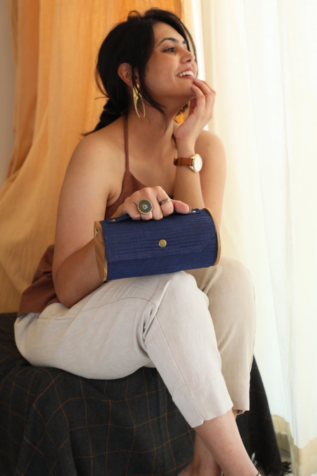 Lily Love &amp; Navy Blue  Round Clutch - Changeable Sleeve