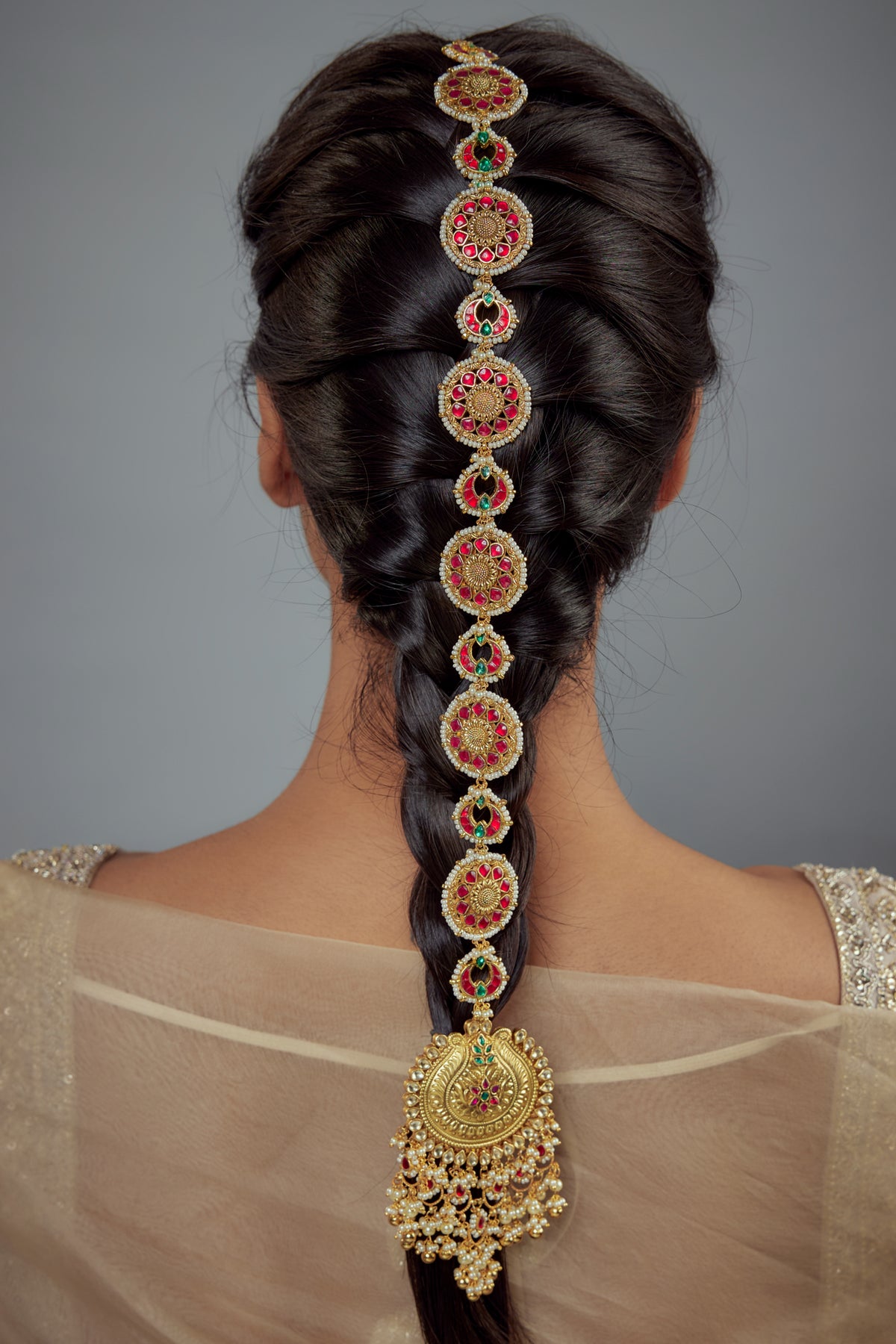 Saadgi Gold Red Polki Maathapatti