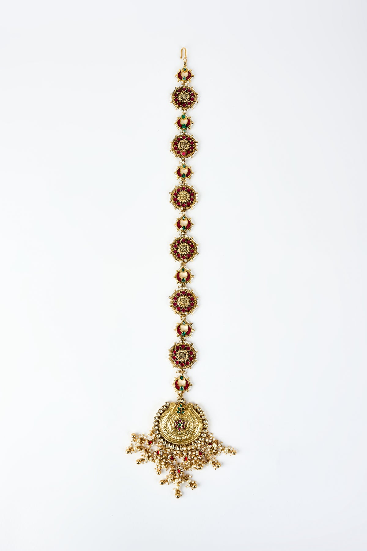 Saadgi Gold Red Polki Maathapatti