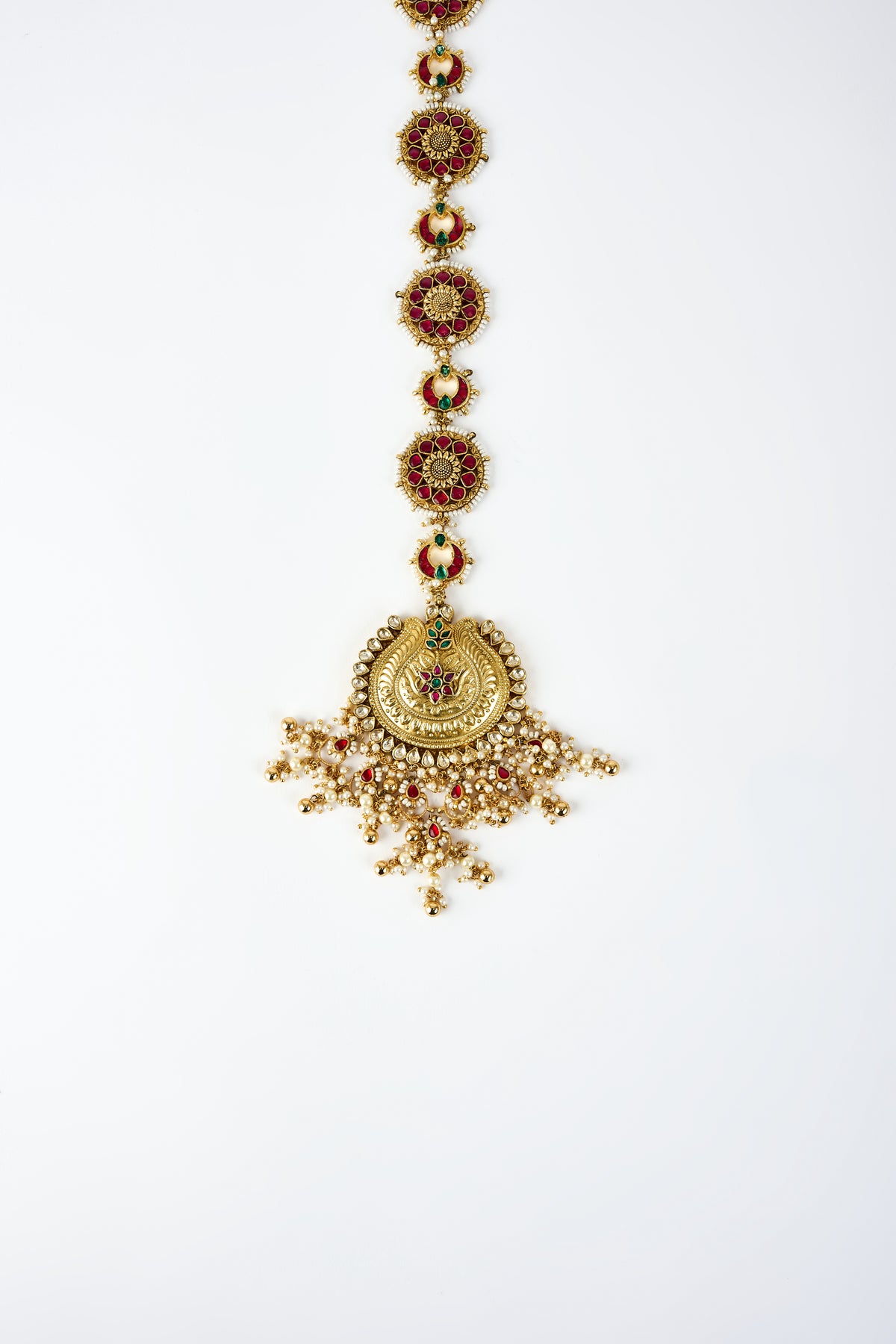 Saadgi Gold Red Polki Maathapatti