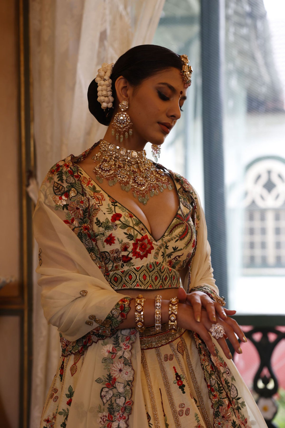 Ivory Lehenga, Choli and Dupatta