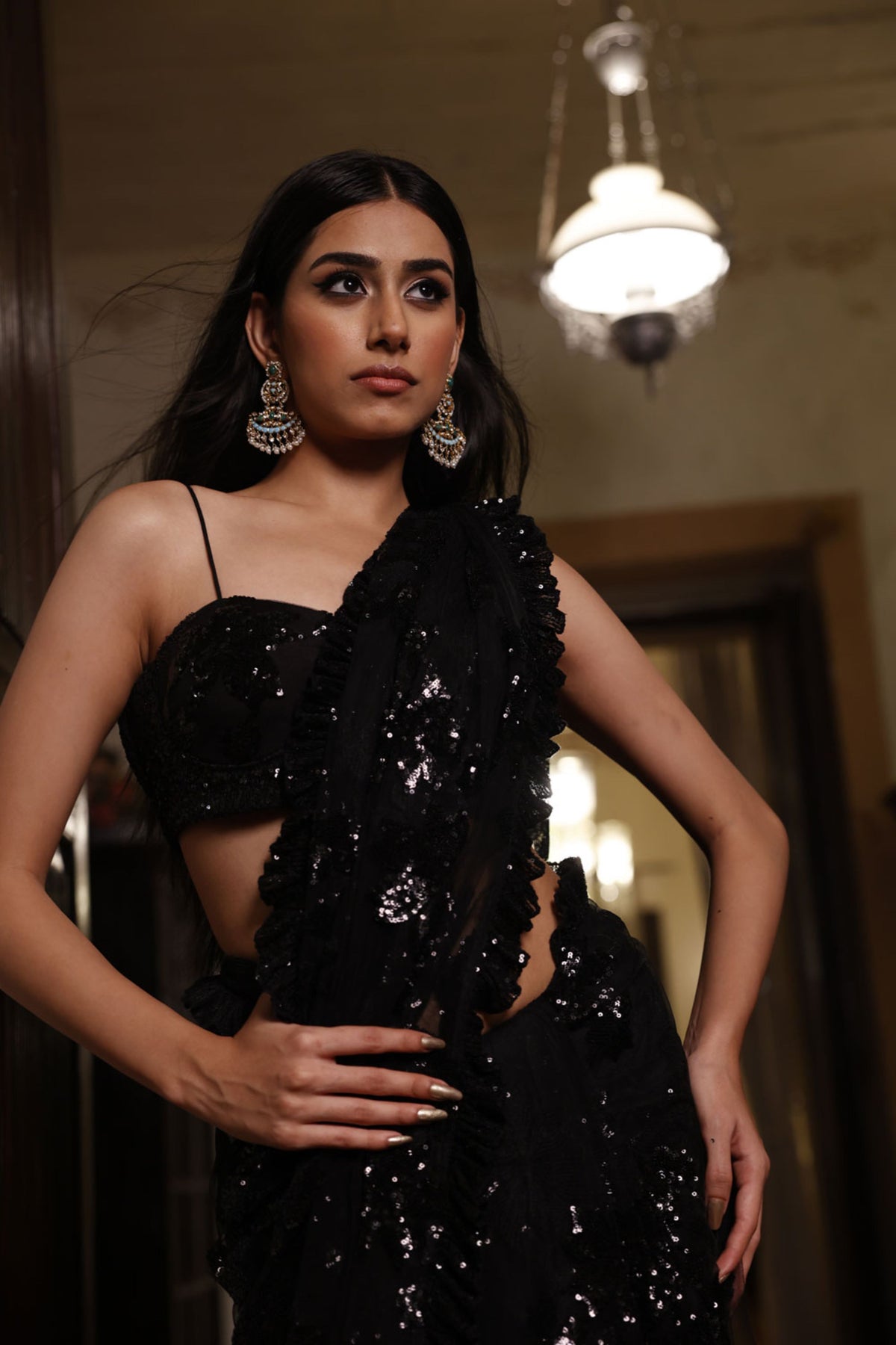 Black Pant Saree and Bustier